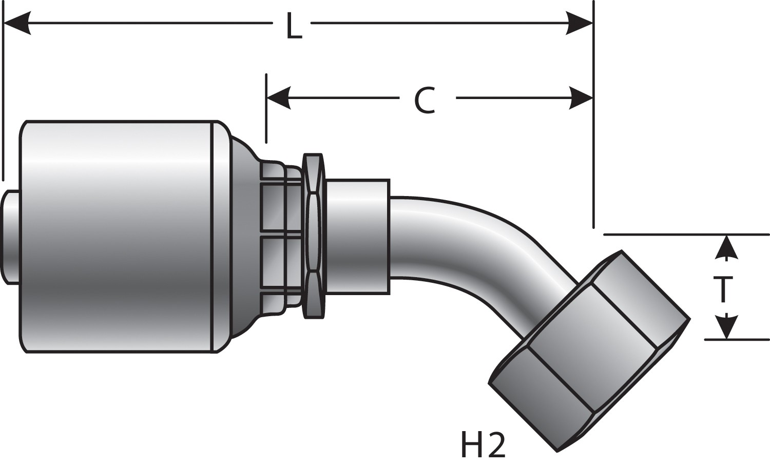 Gates G251750608 Female JIC 37 Flare Swivel - 45 Bent Tube (MegaCrimp) - Image 2
