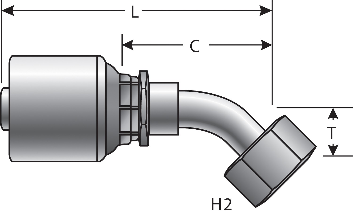 Gates G251751216 Female JIC 37 Flare Swivel - 45 Bent Tube (MegaCrimp) - Image 3