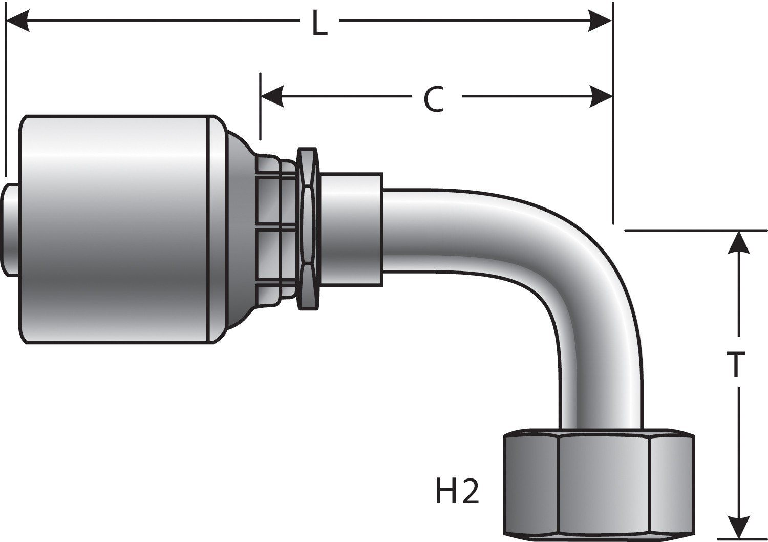 Gates G251791216 Female JIC 37 Flare Swivel - 90 Bent Tube (MegaCrimp) - Image 3