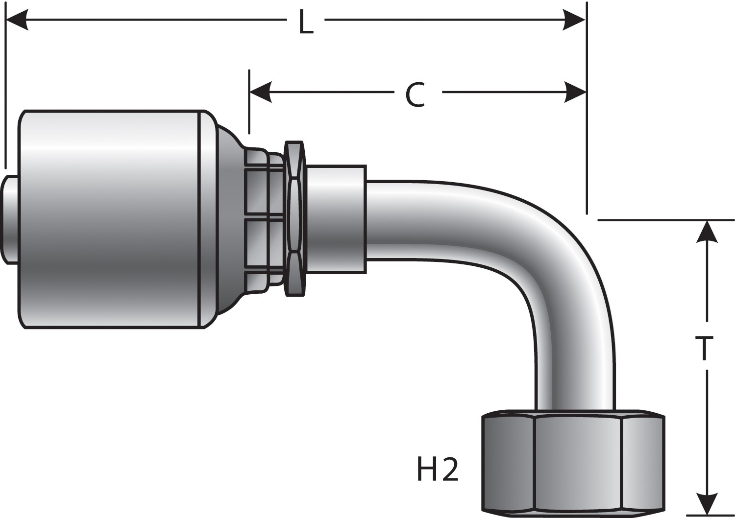 Gates G251810808 Female JIC 37 Flare Swivel - 90 Bent Tube (MegaCrimp)