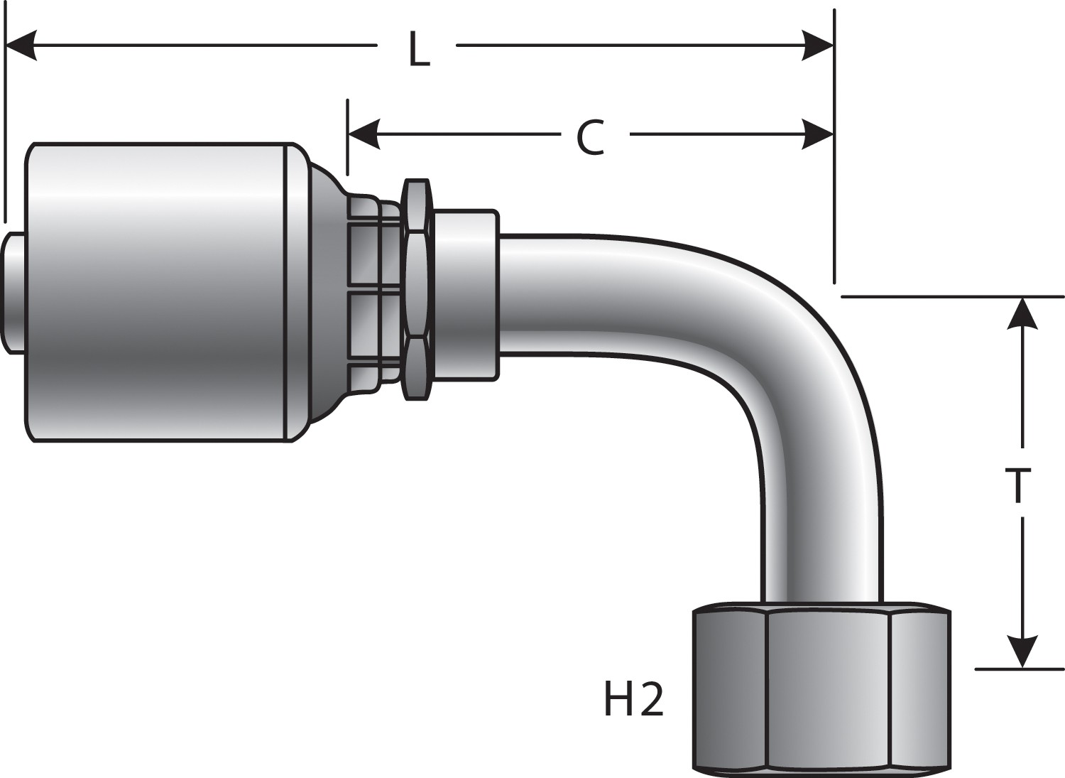 Gates G252050606 Female SAE 45 Flare Swivel - 90 Bent Tube (MegaCrimp)