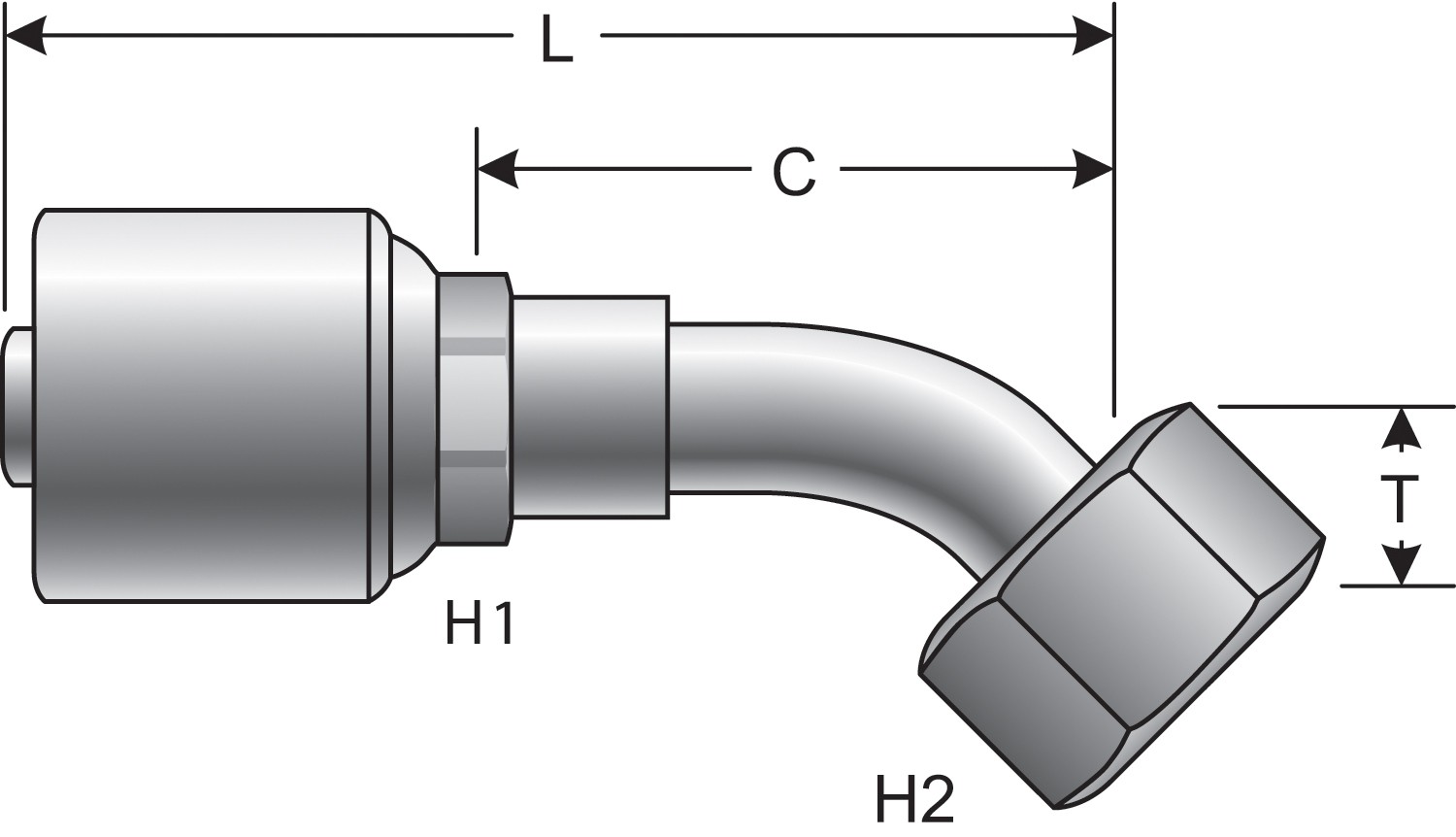 Gates G252350606 Female Flat-Face O-Ring Swivel - 45 Bent Tube (MegaCrimp)