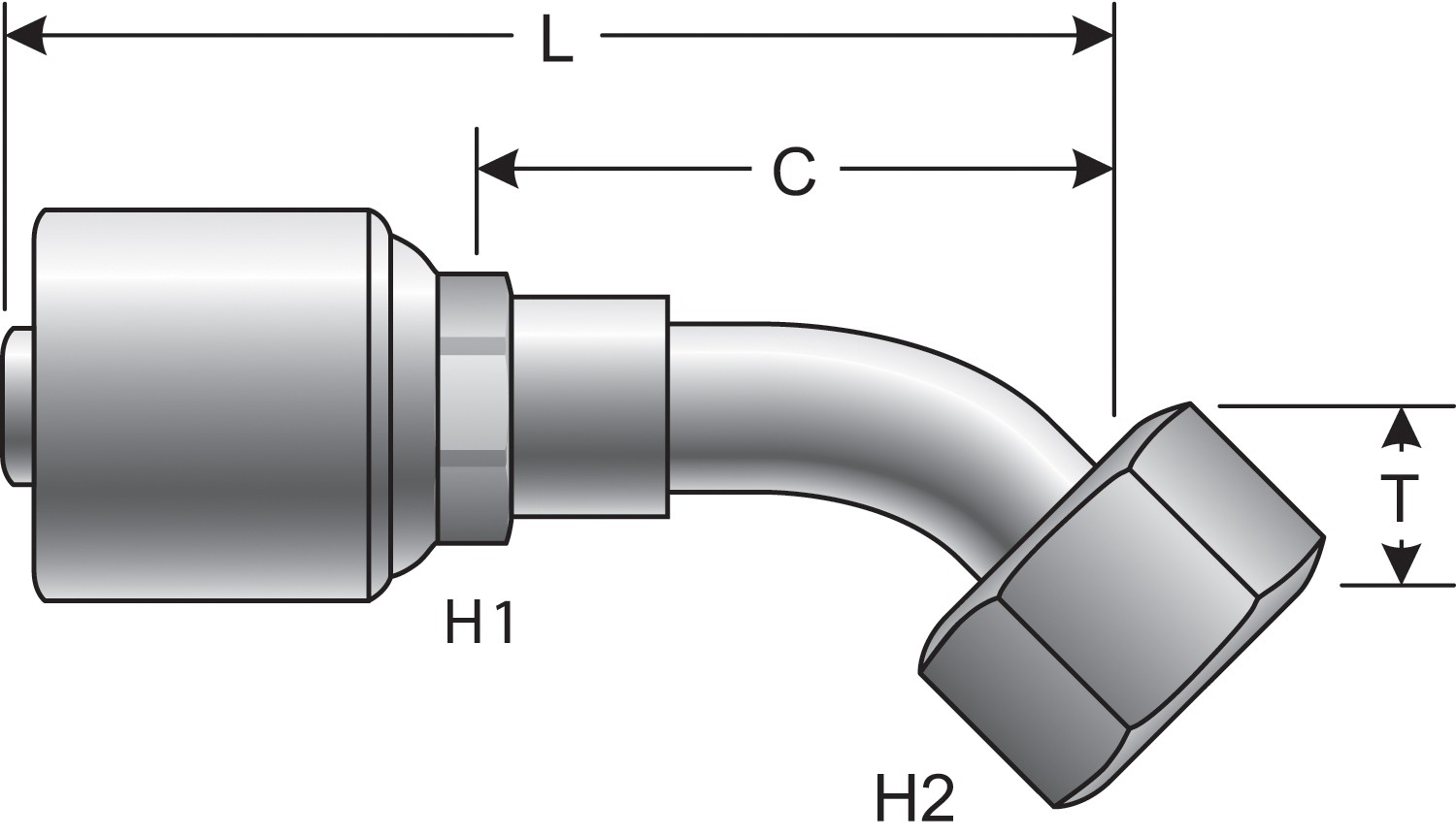 Gates G252350608 Female Flat-Face O-Ring Swivel - 45 Bent Tube (MegaCrimp) - Image 3