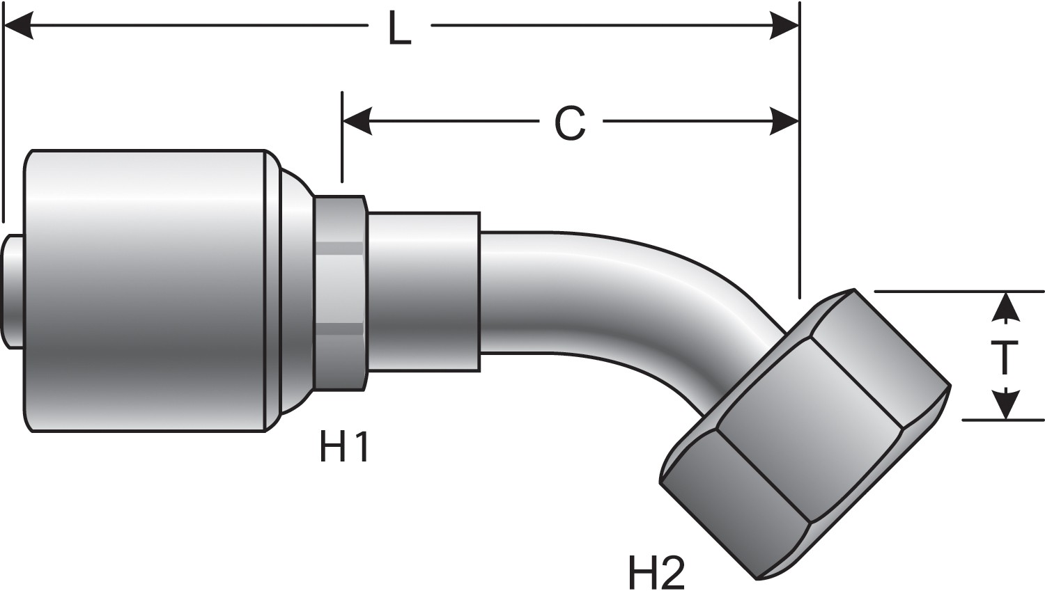Gates G252350808 Female Flat-Face O-Ring Swivel - 45 Bent Tube (MegaCrimp) - Image 2