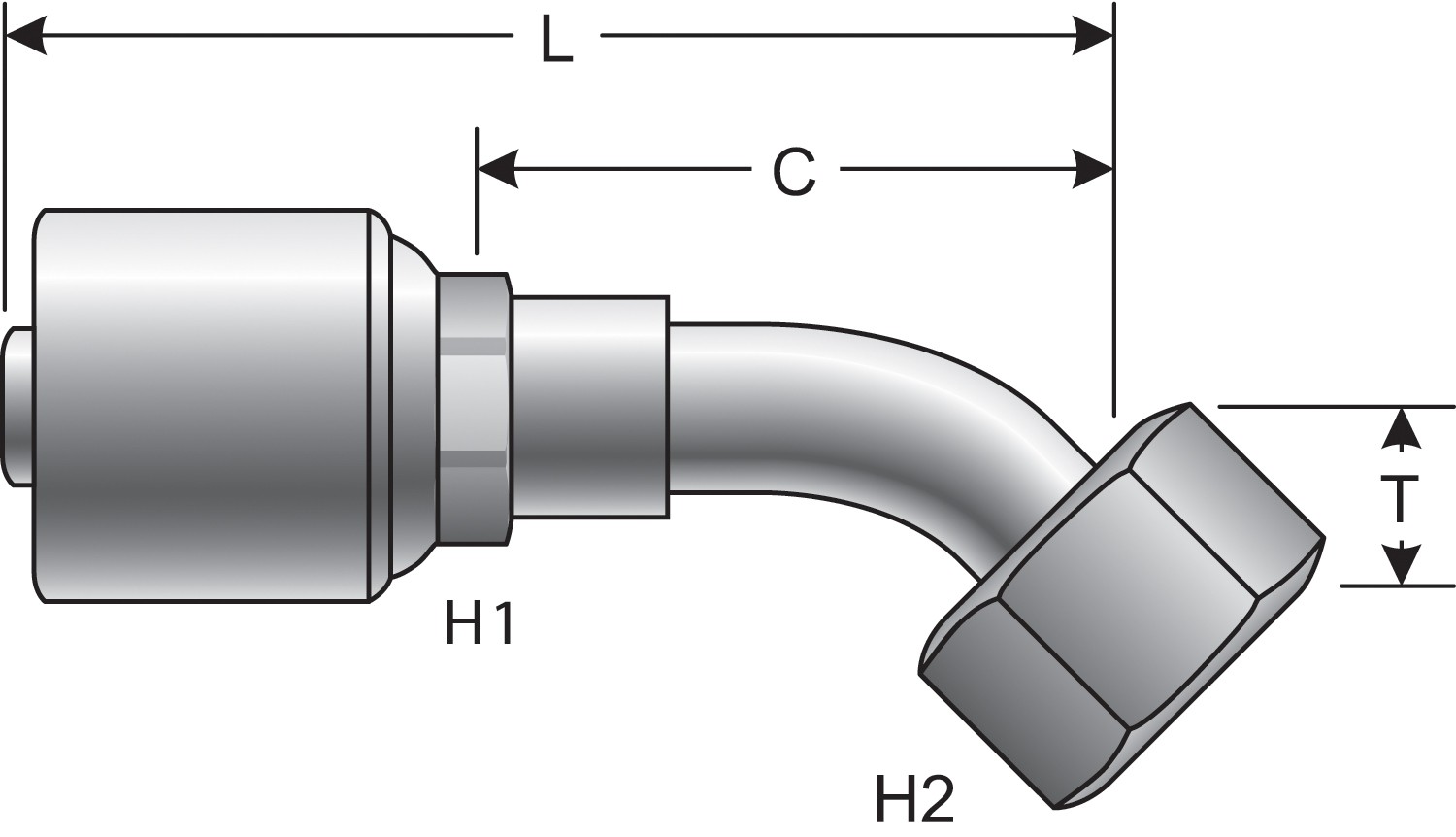 Gates G252351010 Female Flat-Face O-Ring Swivel - 45 Bent Tube (MegaCrimp)