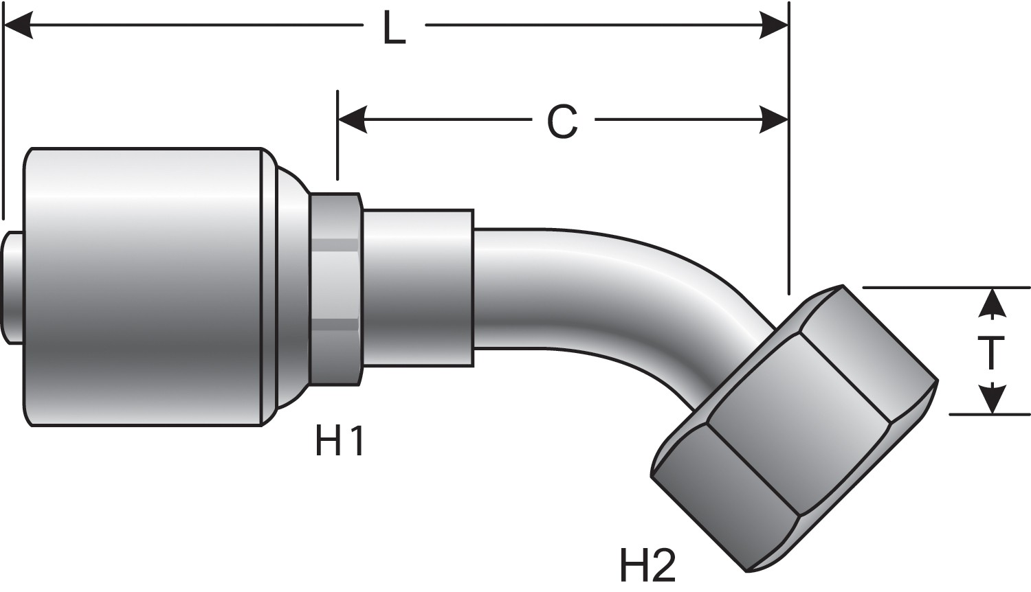 Gates G252351212 Female Flat-Face O-Ring Swivel - 45 Bent Tube (MegaCrimp)