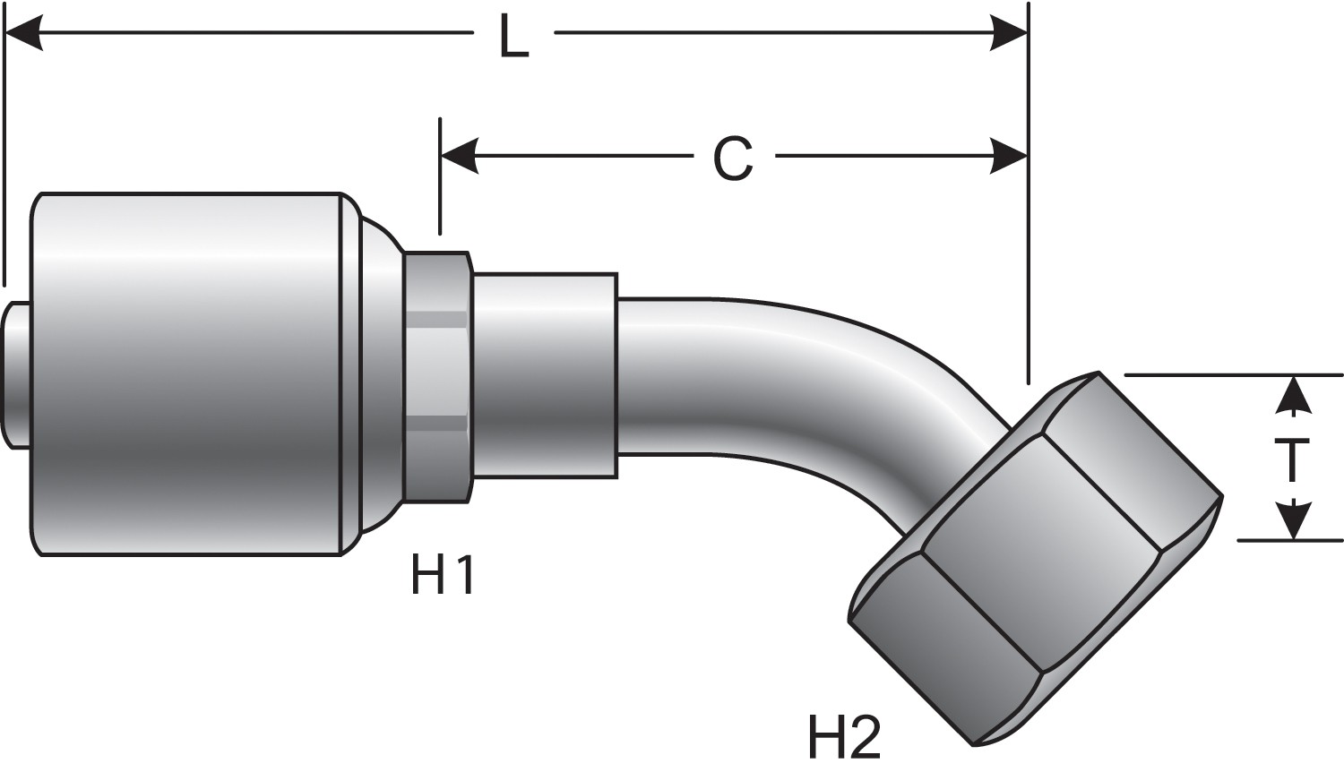 Gates G252351616 Female Flat-Face O-Ring Swivel - 45 Bent Tube (MegaCrimp) - Image 3