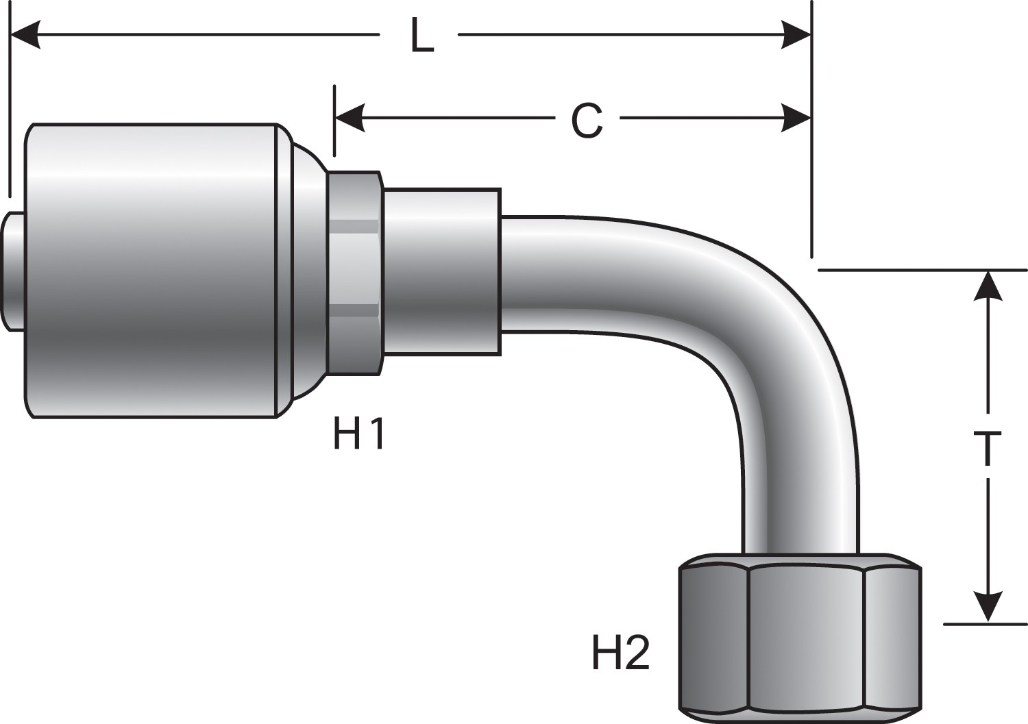 Gates G252390406 Female Flat-Face O-Ring Swivel - 90 Bent Tube (MegaCrimp)