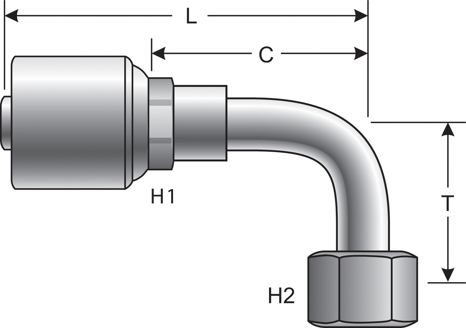 Gates G252390606 Female Flat-Face O-Ring Swivel - 90 Bent Tube (MegaCrimp)