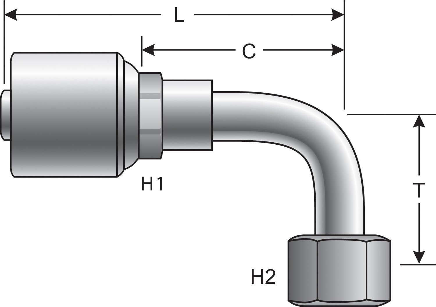 Gates G252391216 Female Flat-Face O-Ring Swivel - 90 Bent Tube (MegaCrimp)