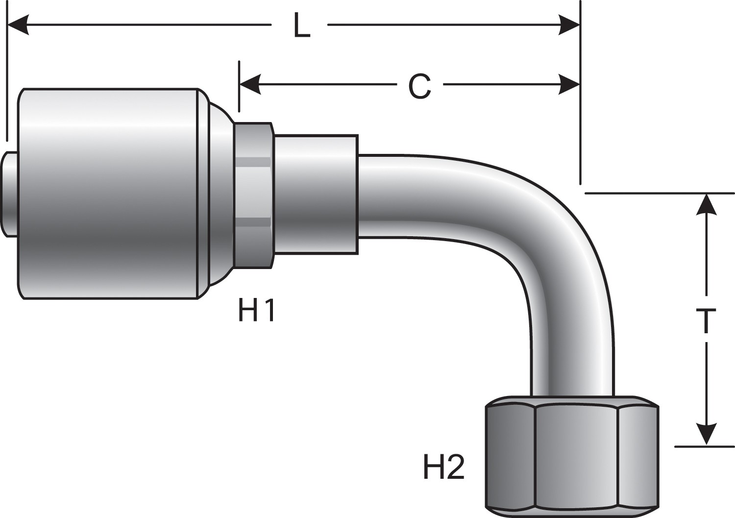 Gates G252391612 Female Flat-Face O-Ring Swivel - 90 Bent Tube (MegaCrimp)