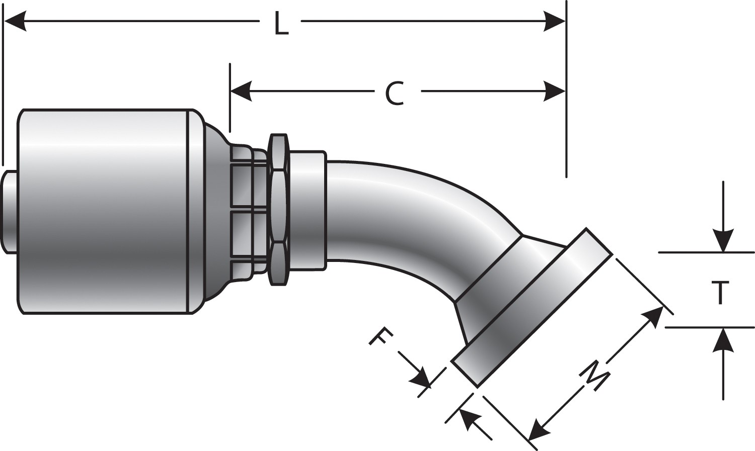 Gates G253061616 Code 61 O-Ring Flange - 45 Bent Tube (MegaCrimp) - Image 3