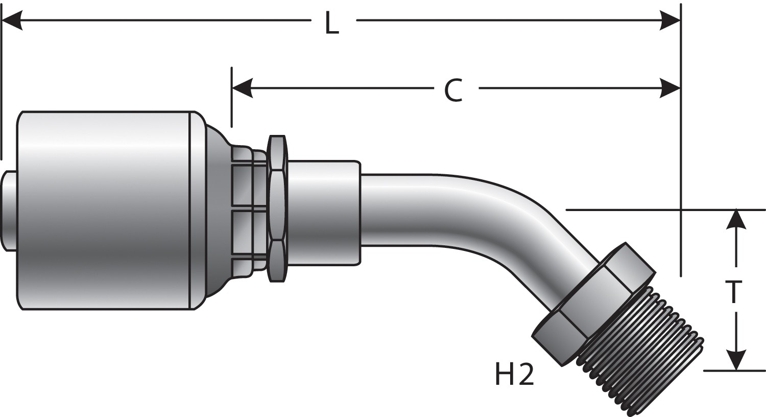 Gates G255020404 SAE Male Inverted Swivel - 45 Bent Tube (MegaCrimp) - Image 3