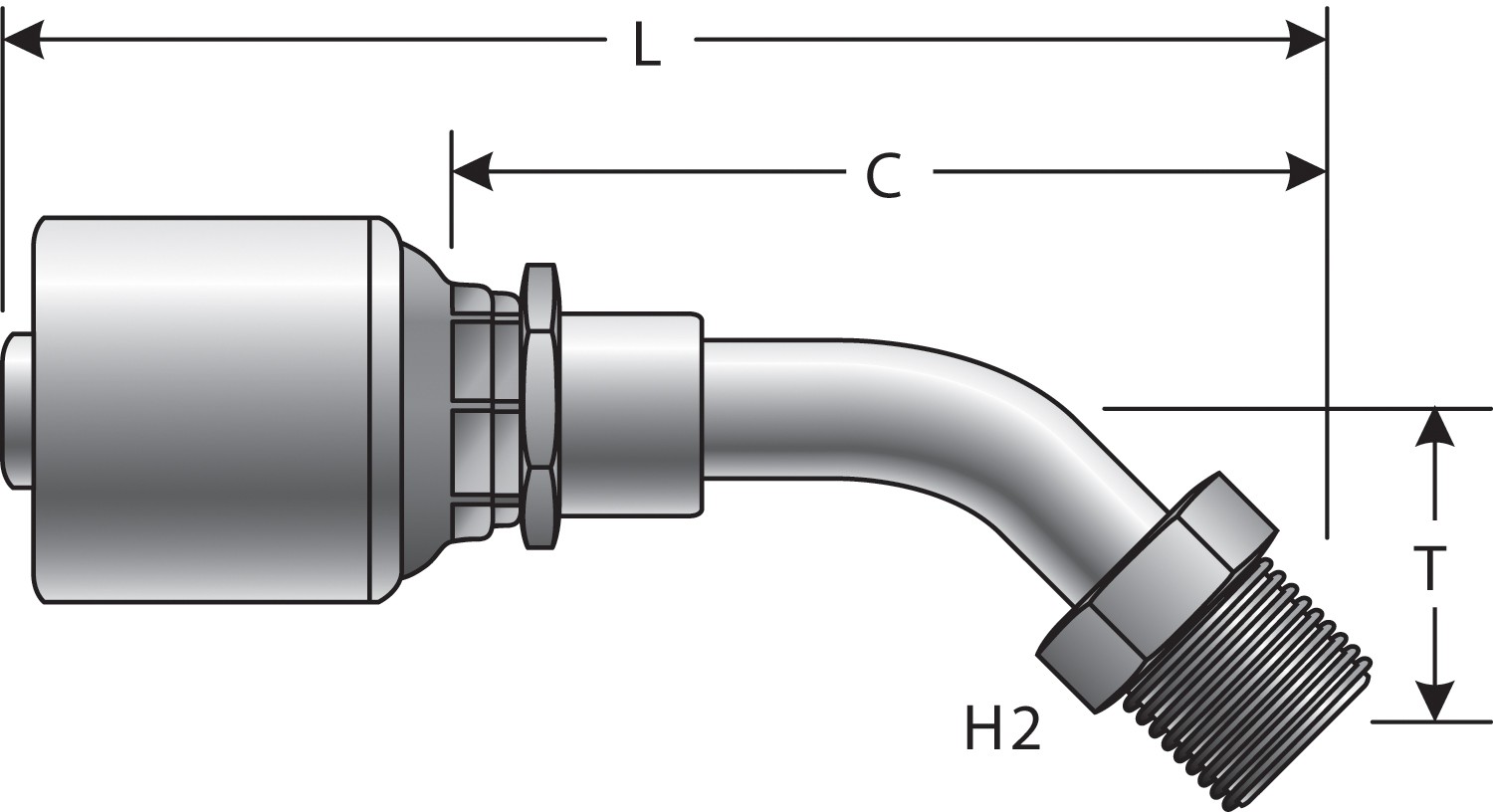 Gates G255020606 SAE Male Inverted Swivel - 45 Bent Tube (MegaCrimp) - Image 3