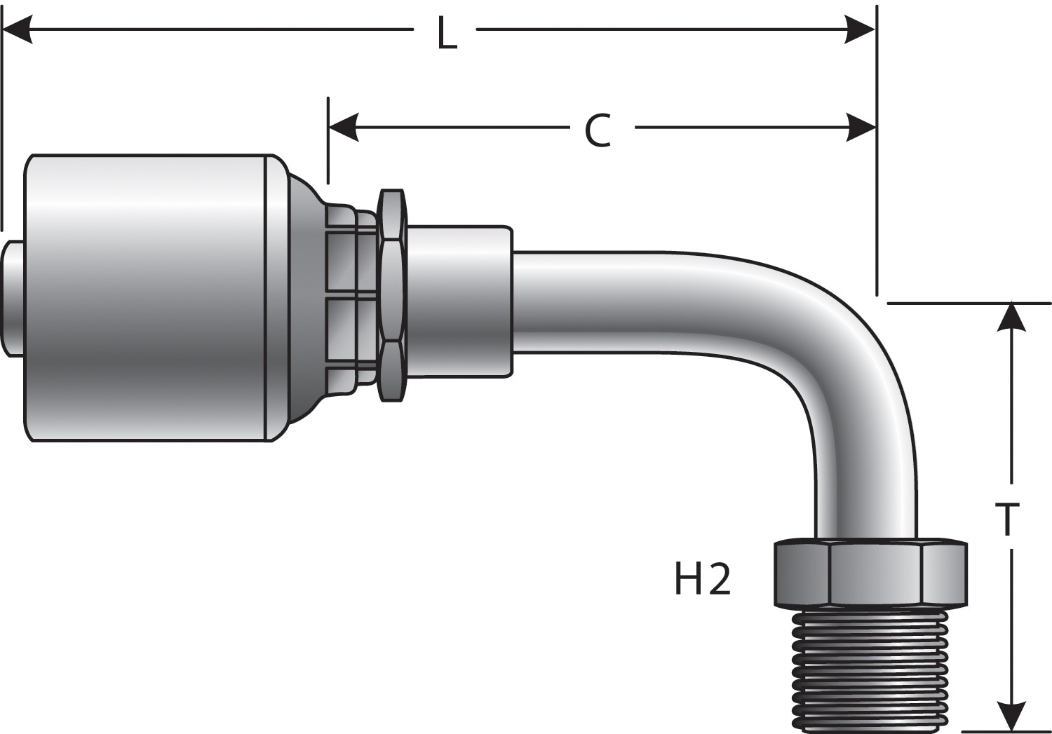 Gates G255040404 SAE Male Inverted Swivel - 90 Bent Tube (MegaCrimp)