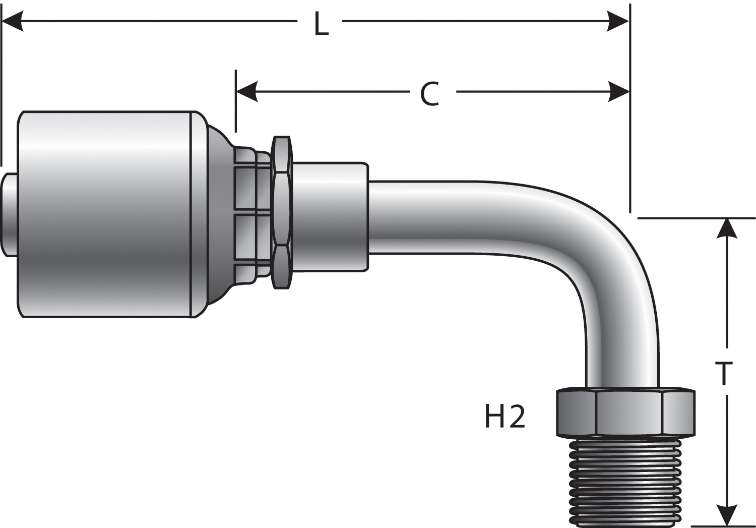 Gates G255040405 SAE Male Inverted Swivel - 90 Bent Tube (MegaCrimp)