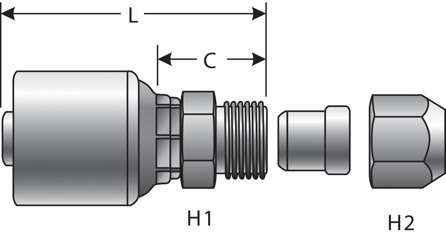 Gates G255100405 SAE Male Flareless Assembly (MegaCrimp)