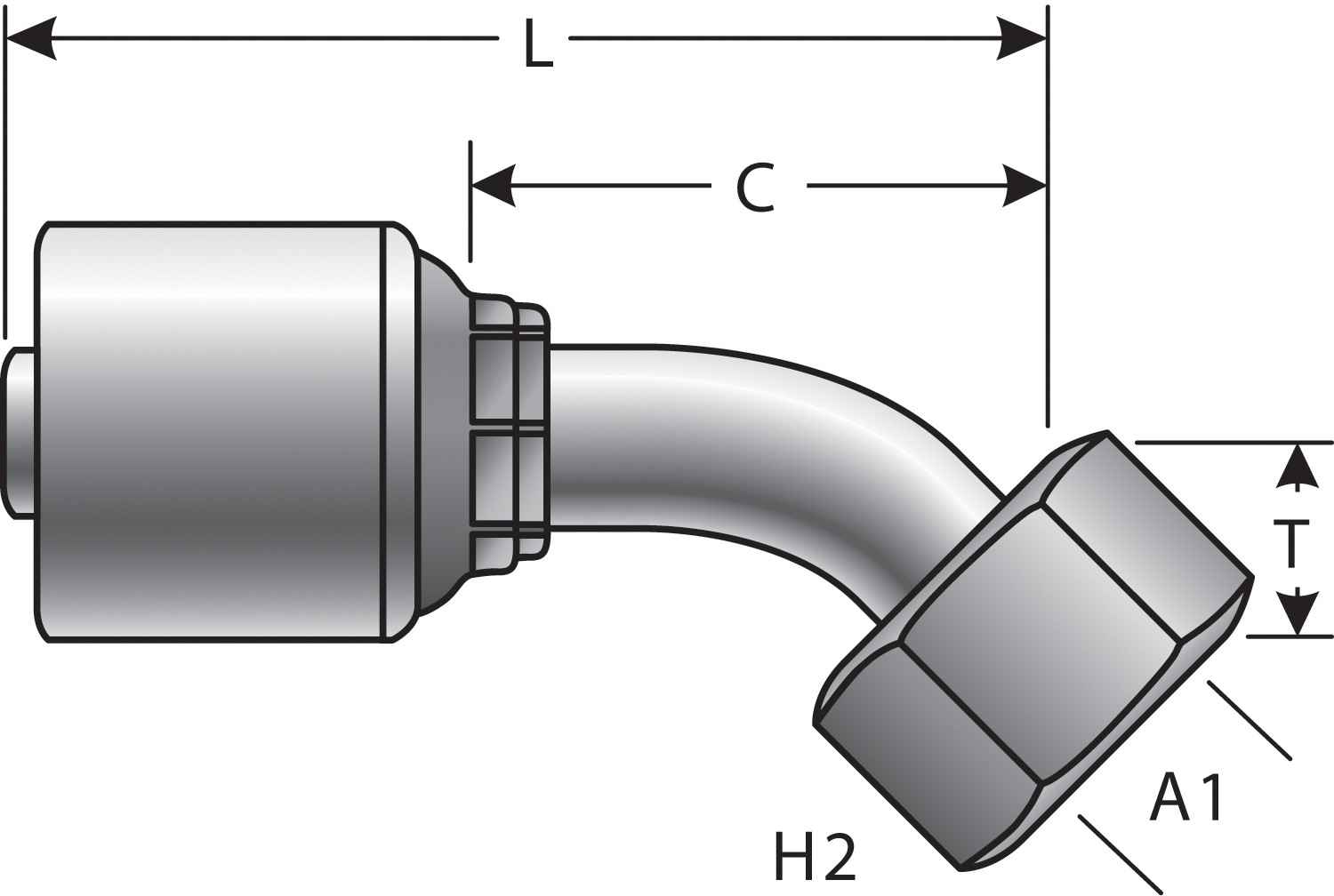 Gates G257250816 Female DIN 24 Cone Swivel - Heavy Series with O-Ring - 45 Bent Tube (MegaCrimp) - Image 3