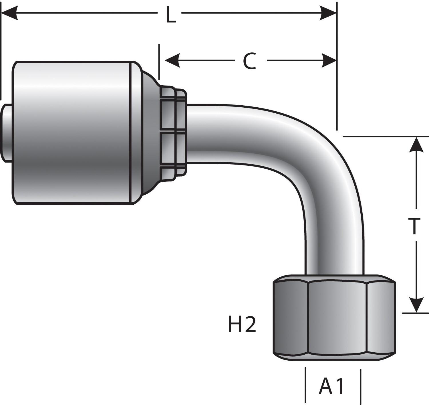 Gates G257300612 Female DIN 24 Cone Swivel - Heavy Series with O-Ring - 90 Bent Tube (MegaCrimp)