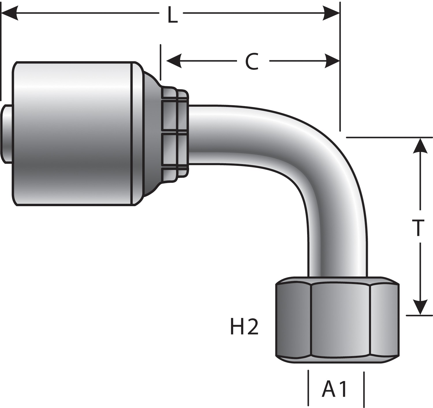 Gates G257300816 Female DIN 24 Cone Swivel - Heavy Series with O-Ring - 90 Bent Tube (MegaCrimp)