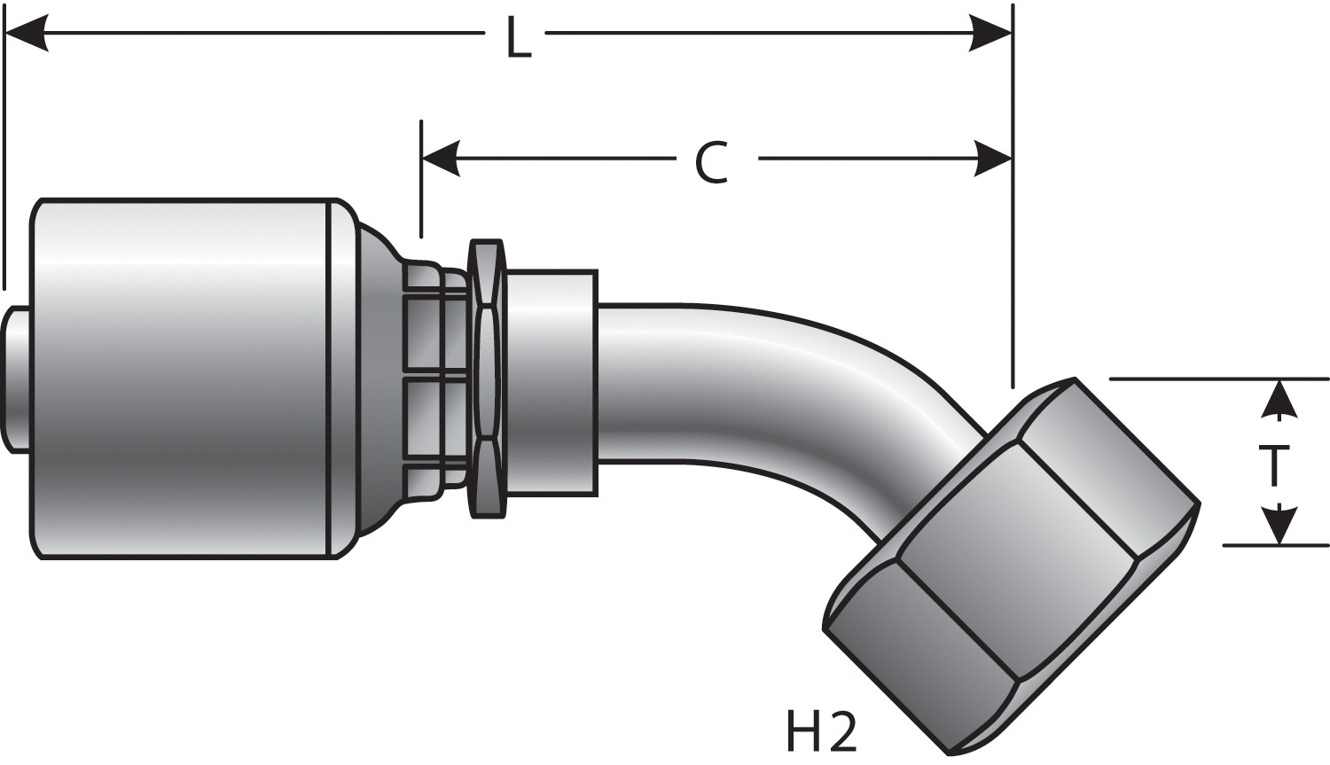 Gates G258310808 Female British Standard Parallel Pipe O-Ring Swivel - 45 Bent Tube (MegaCrimp) - Image 2