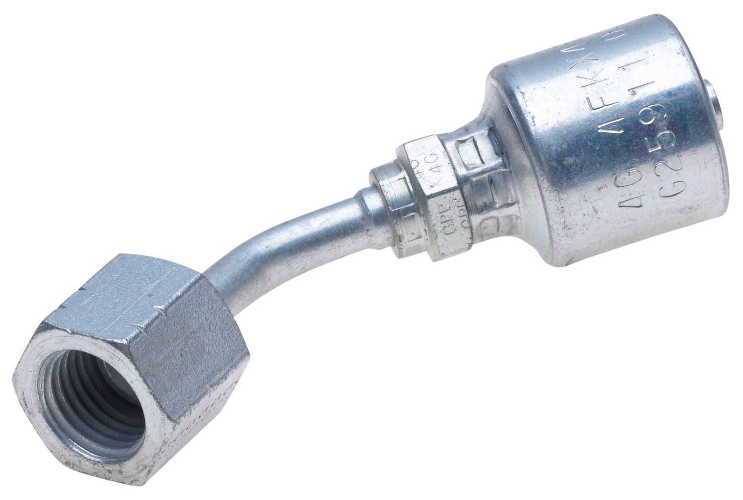 Gates G259110606 Female Komatsu Style Japanese Metric Swivel - 45 Bent Tube (MegaCrimp)