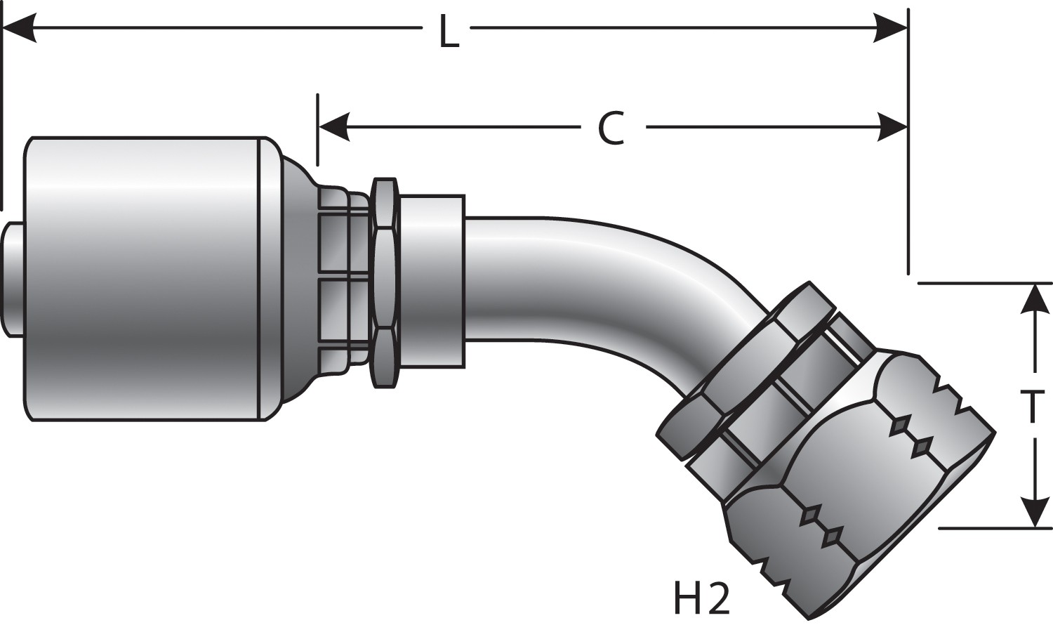 Gates G259110606 Female Komatsu Style Japanese Metric Swivel - 45 Bent Tube (MegaCrimp) - Image 3