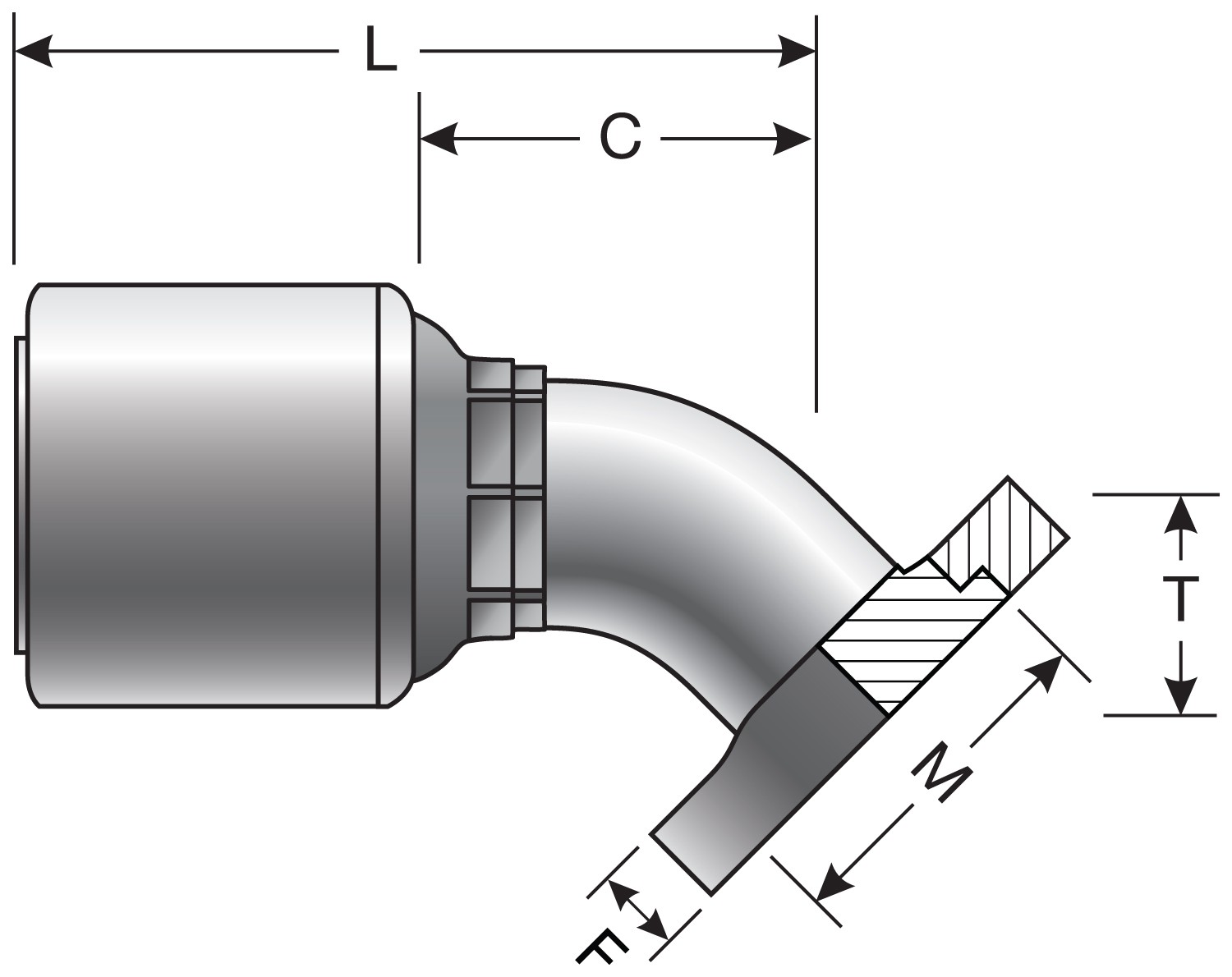 Gates G43334-5656 Code 61 Captive O-Ring Flange - 45 Bent Tube (GL)