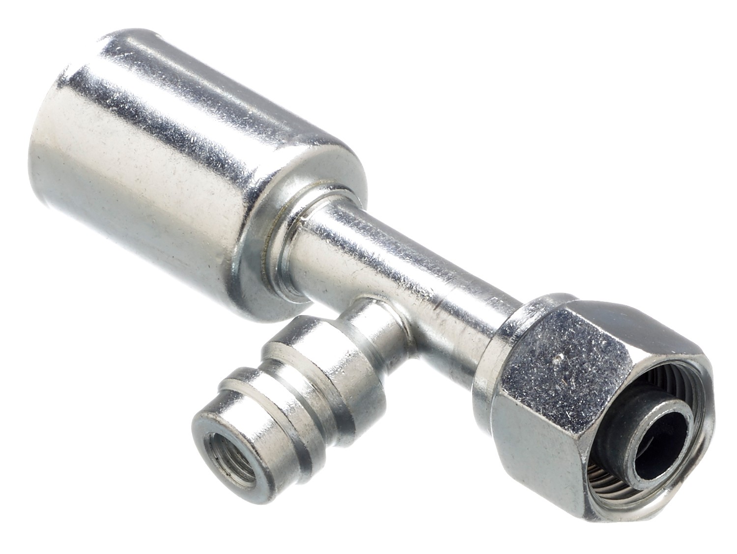 Gates G47588-0808S Female SAE Tube O-Ring Nut Swivel w/ R134a Svc Port - Steel (PolarSeal II ACB)