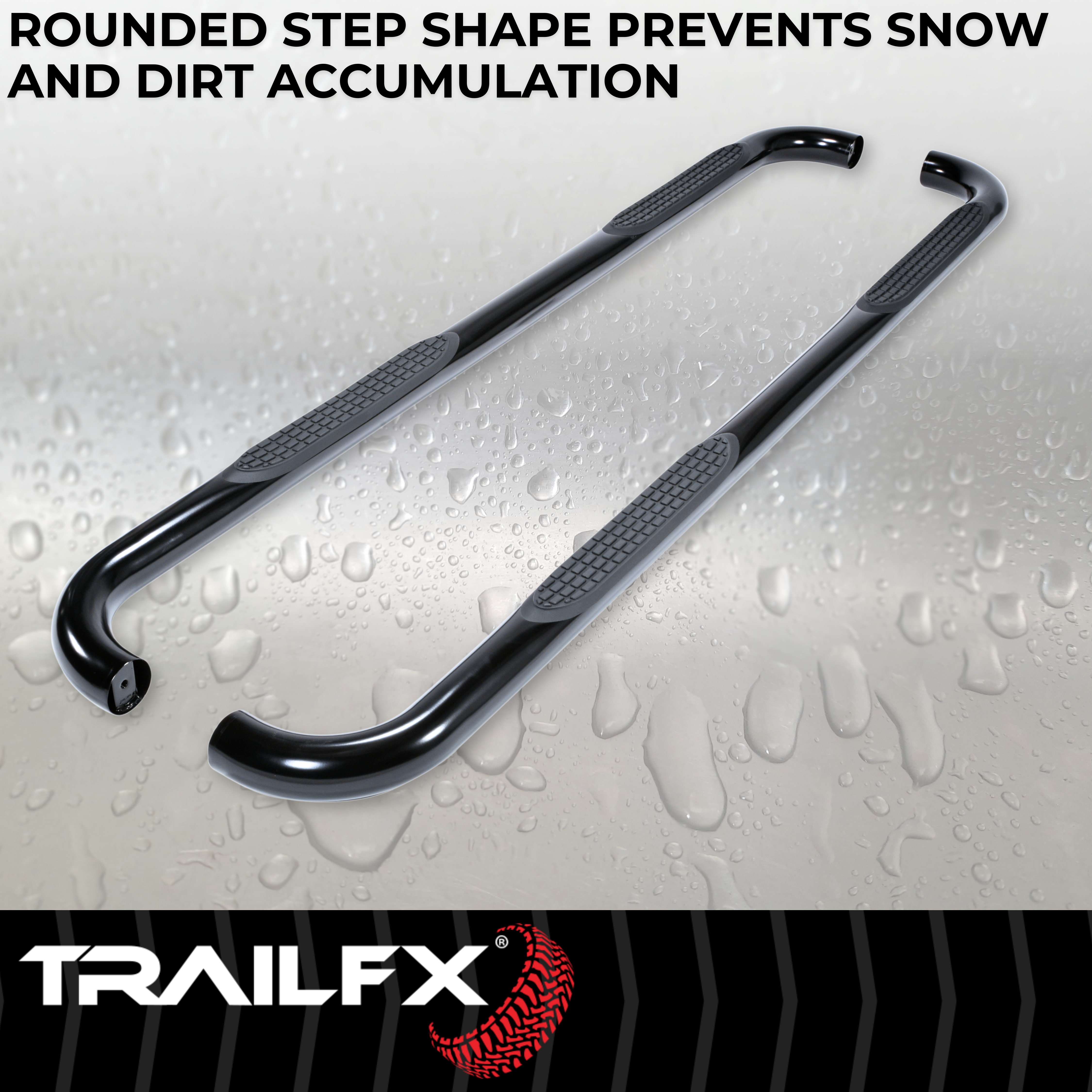 TrailFX 1150550073 3 Inch Round Bent Pwdr Ctd Black Steel Plastic End Caps Rocker Panel Mount - Image 5
