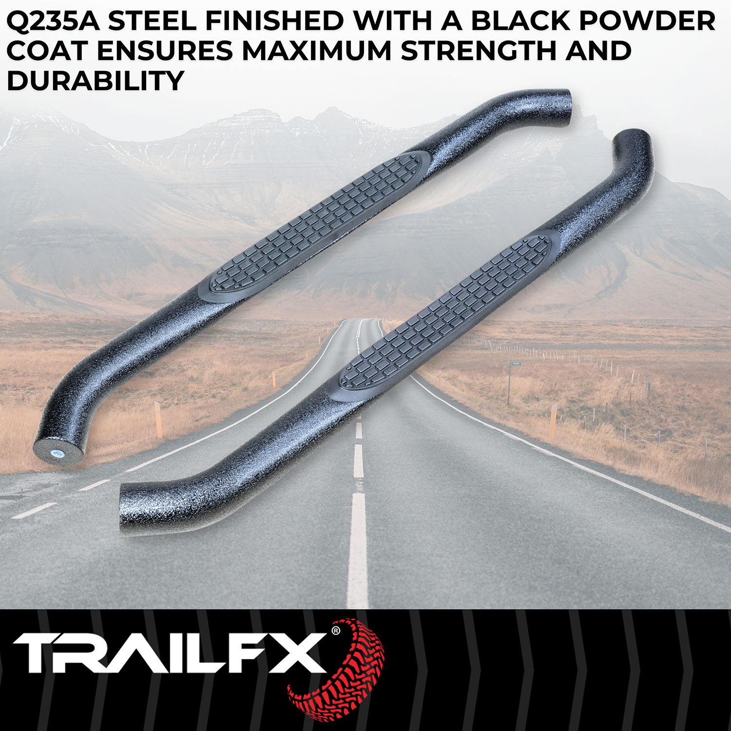 TrailFX A0027T 3 Inch Round Bent Textured Black Steel Without End Caps Frame Body Mount Bolts - Image 6