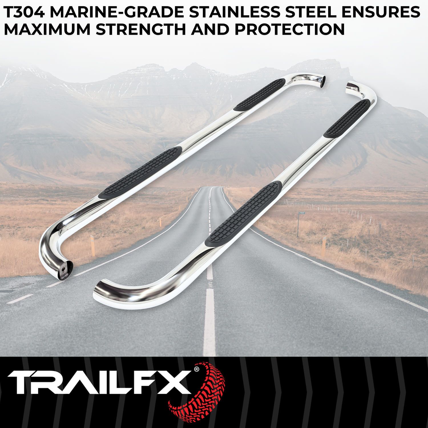 TrailFX A0041S 3 Inch Round Bent 60 Degree Pol Stainless Steel W/O End Caps Rocker Panel Mount - Image 3