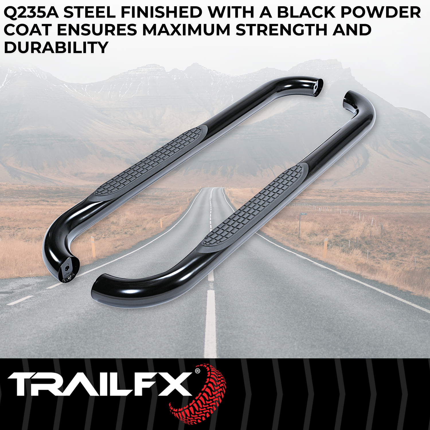 TrailFX A0042B 3 Inch Round Bent Powder Coated Black Steel Without End Caps Rocker Panel Mount - Image 7