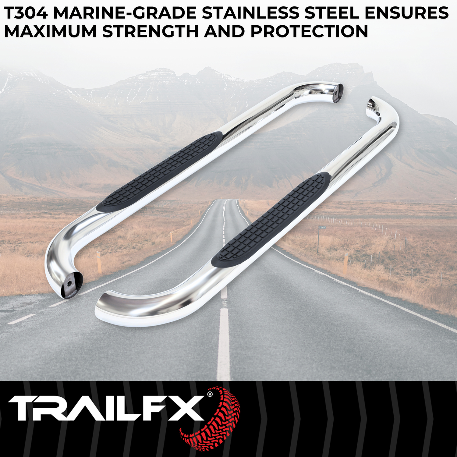 TrailFX A0046S 3 Inch Round Bent 60 Degree Pol Stainless Steel W/O End Caps Rocker Panel Mount - Image 7