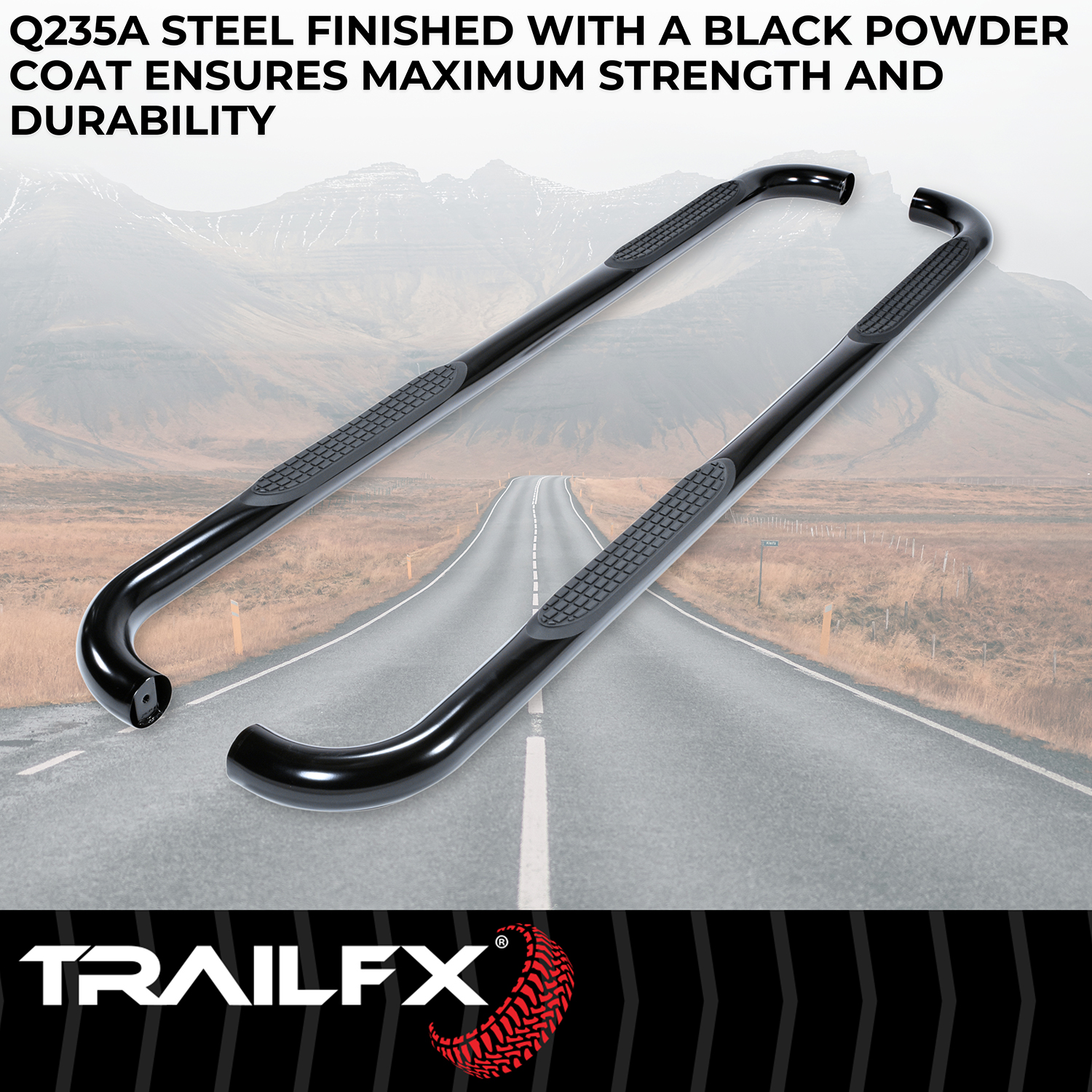 TrailFX A0048B 3 Inch Round Bent 60 Degree Pwdr Ctd Black Steel W/O End Caps Rocker Panel Mount - Image 6