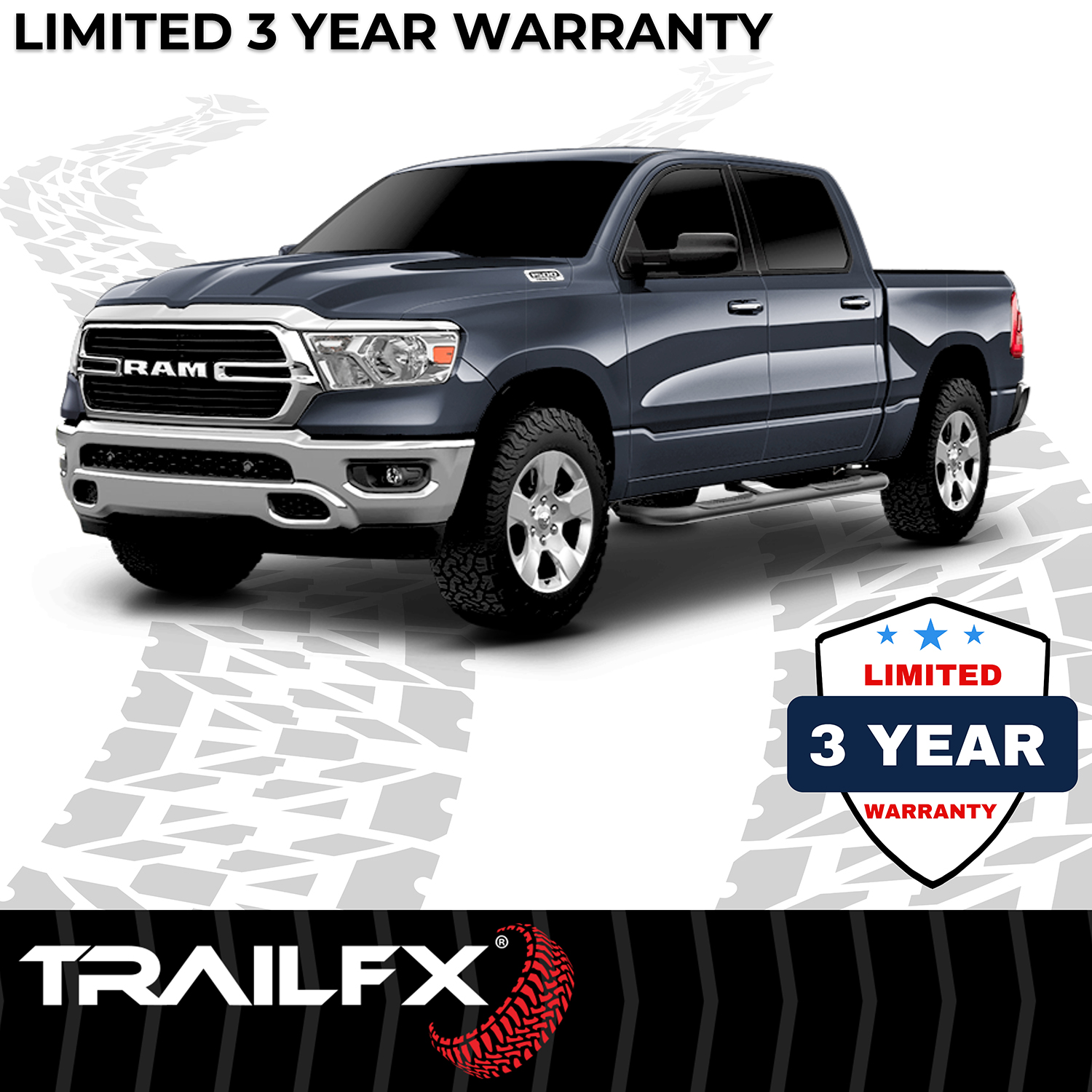 TrailFX A0053B With Step Pads 3 In Round Bent 90 Degree Powder Coated Black Steel Without End C - Image 3