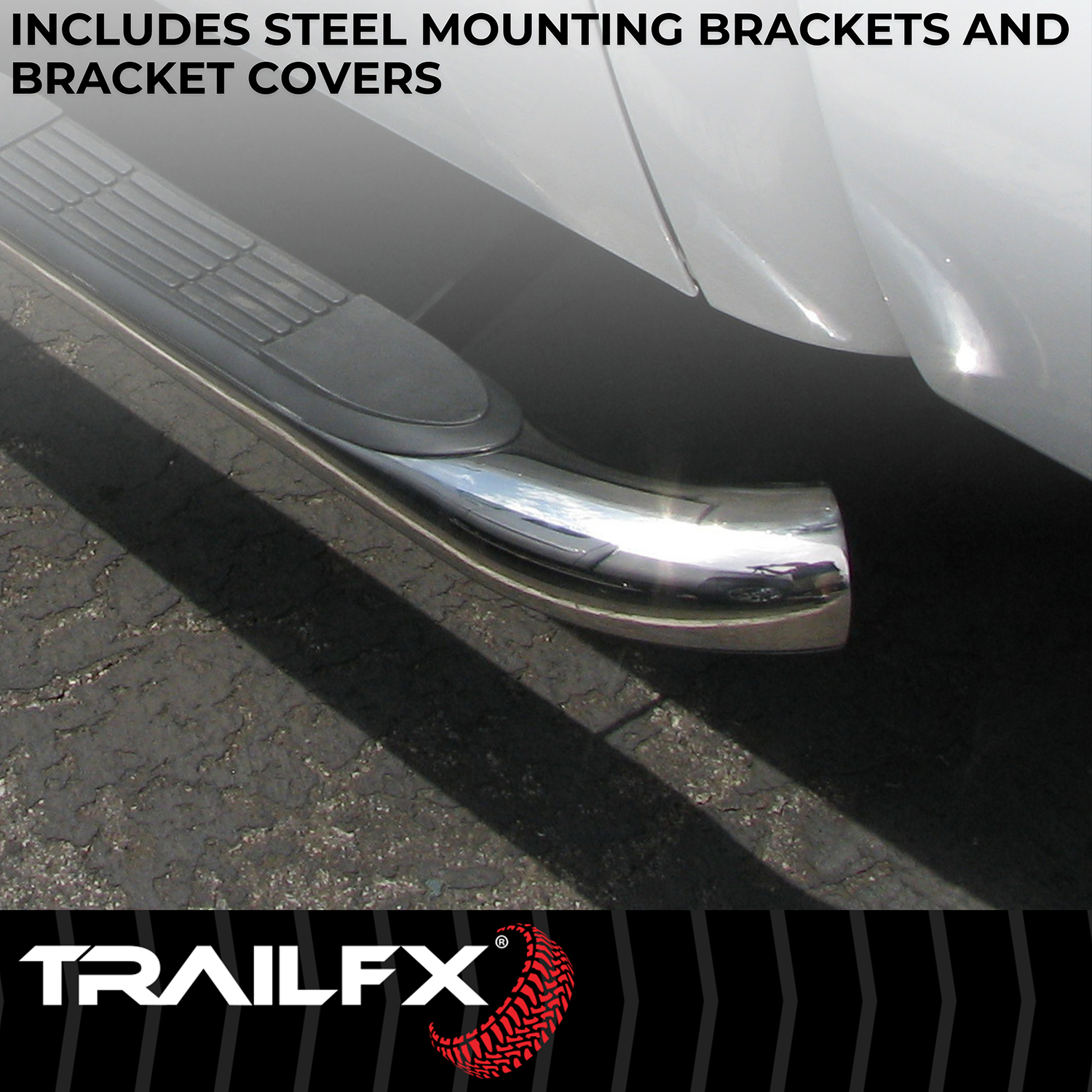TrailFX A0054S With Step Pads 3 In Round Bent 90 Degree Pol Stainless Steel Without End Caps Ro - Image 2