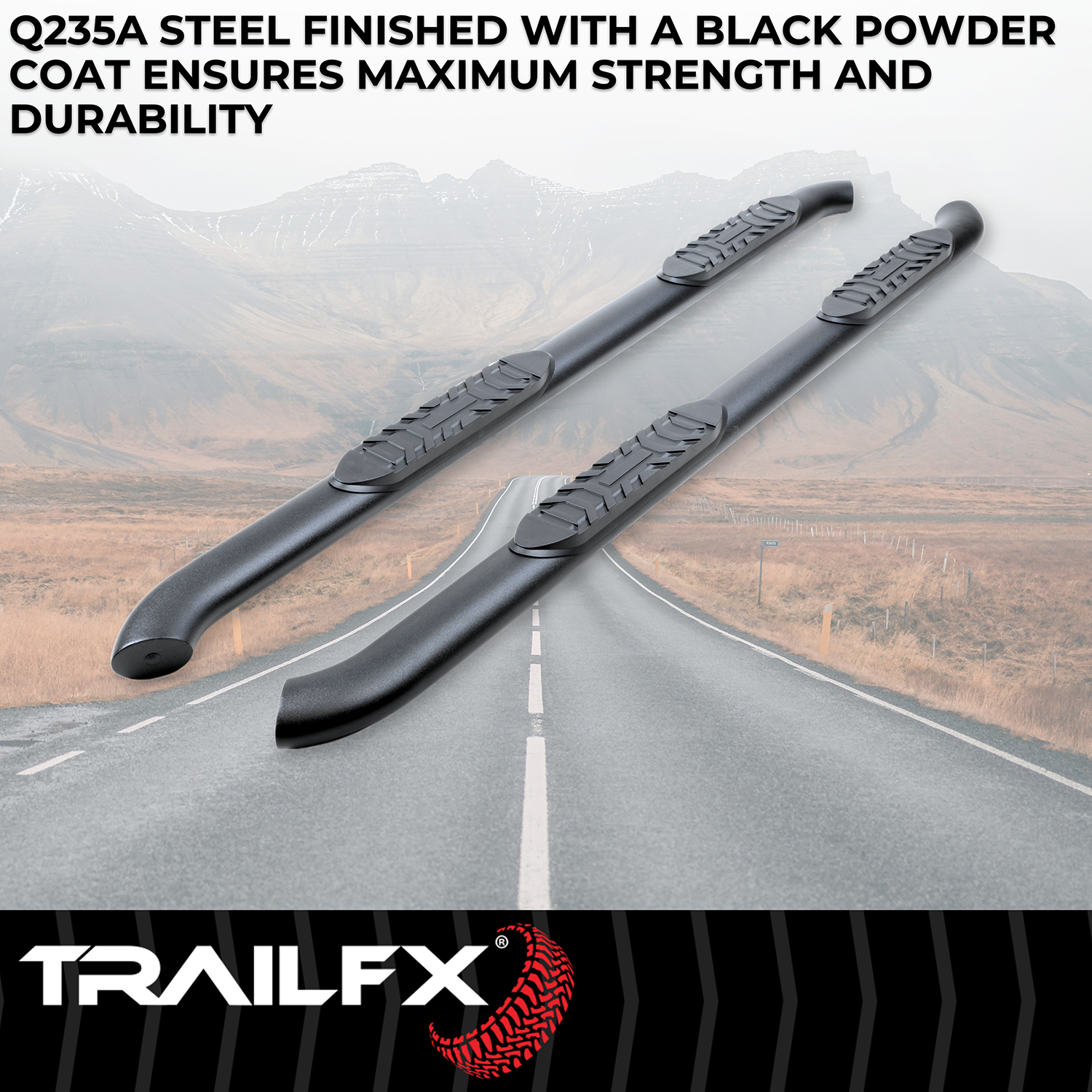 TrailFX A1006B 4 Inch Oval Bent Powder Coated Titanium Black Mild Steel Rocker Panel Mount - Image 6