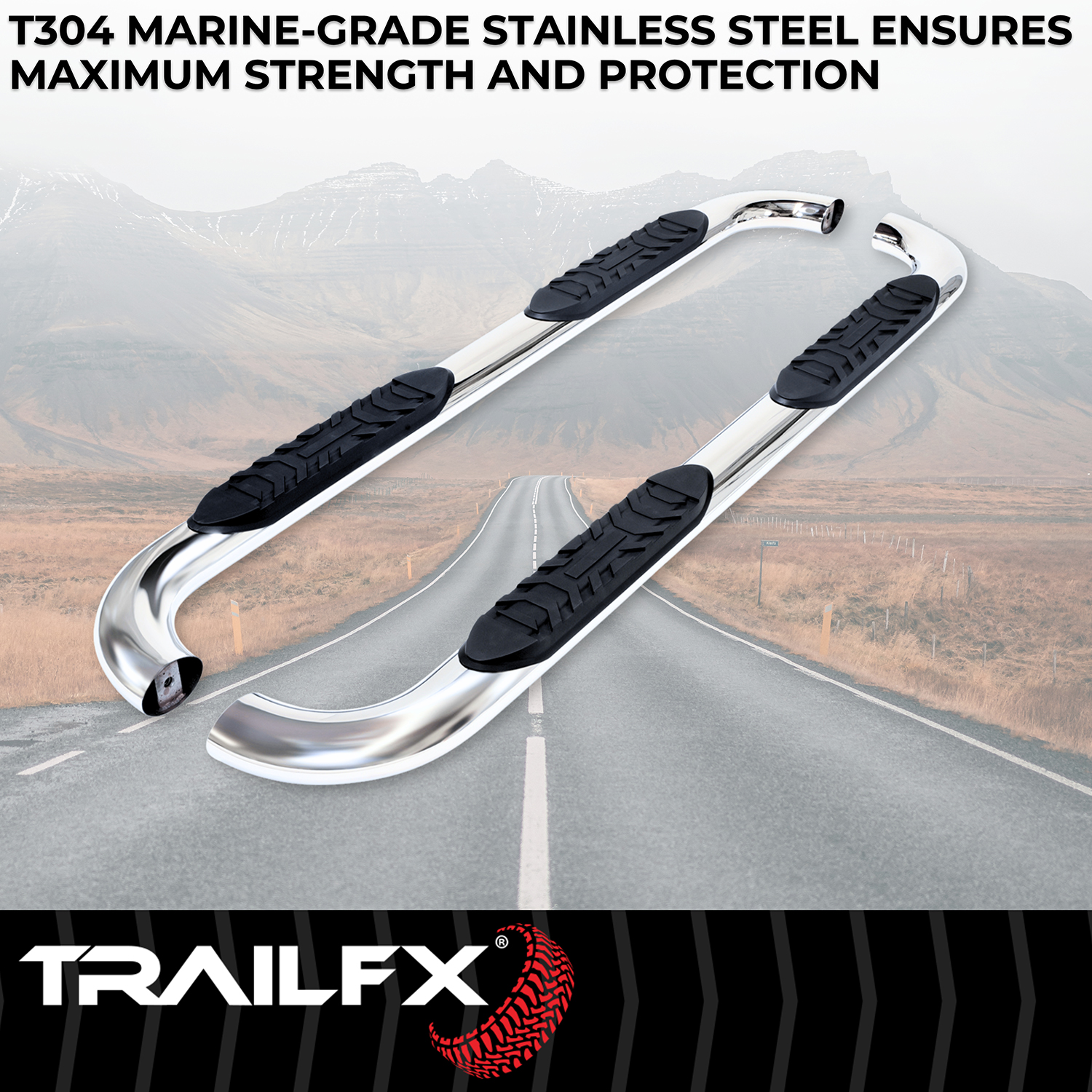 TrailFX A1008S 4 Inch Oval Bent Pol Stainless Steel Rocker Panel Mount - Image 8