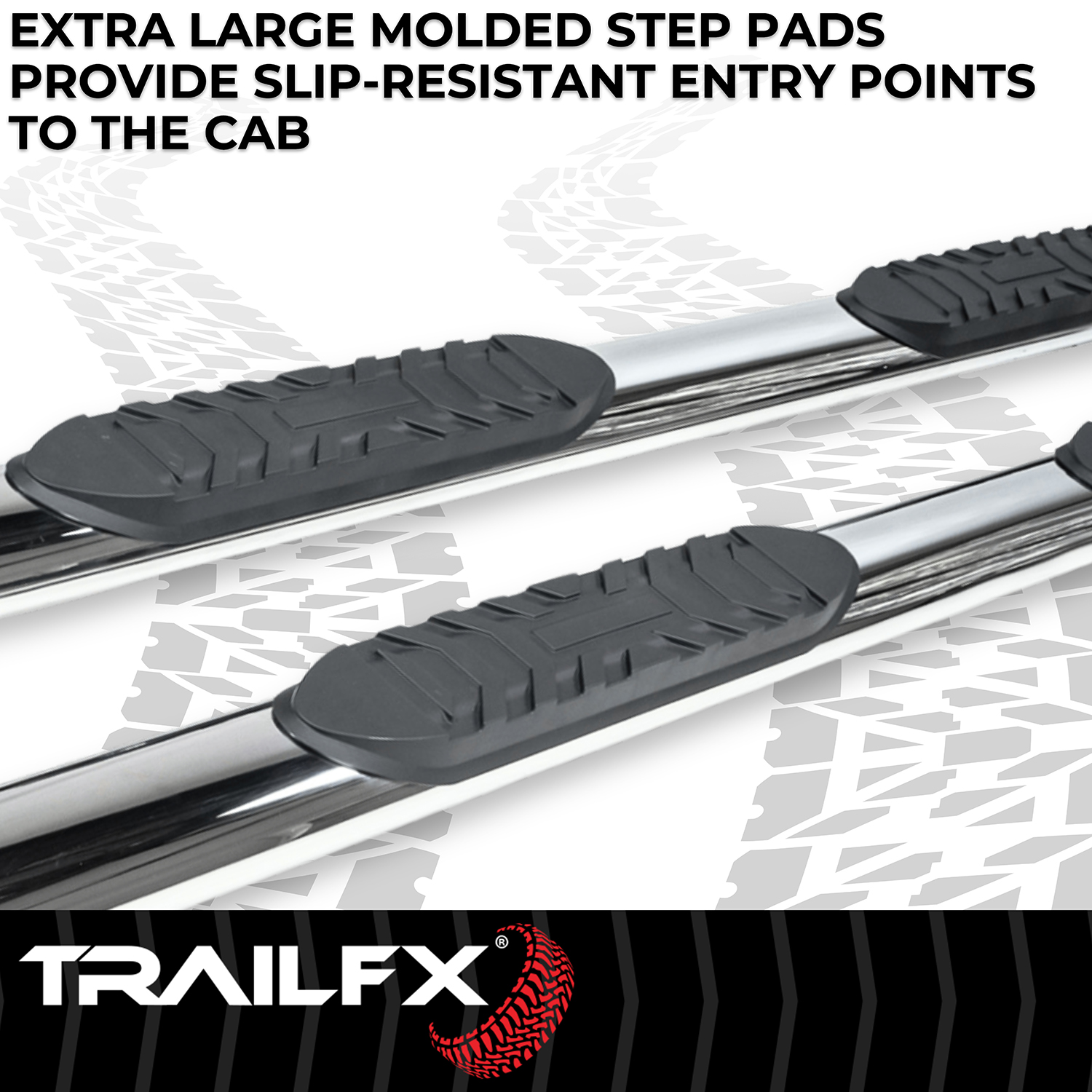 TrailFX A1504S 4 Inch Oval Straight Pol Stainless Steel Rocker Panel Mount With 5 Pins Per Pad - Image 2
