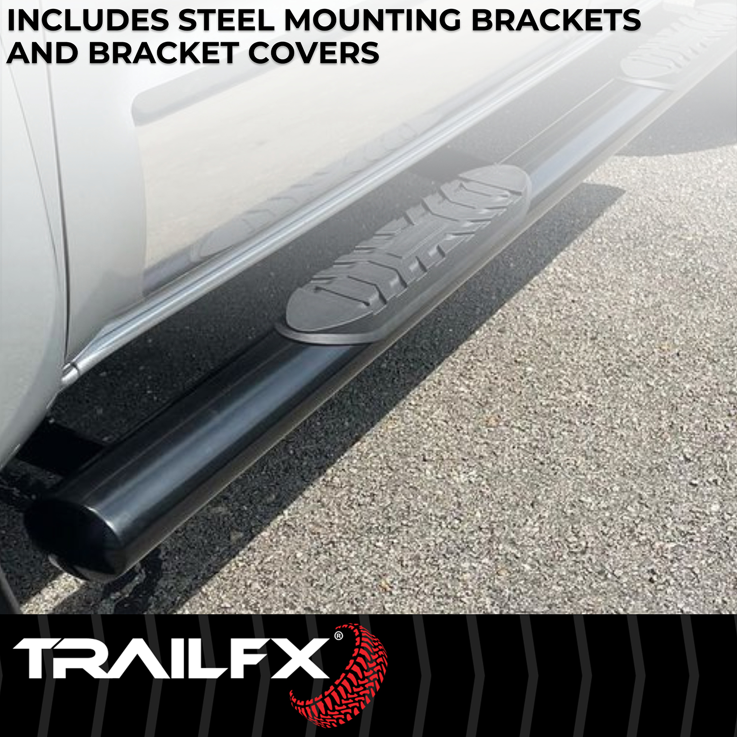 TrailFX A1510B 4 Inch Oval Straight Powder Coated Black Mild Steel Rocker Panel Mount - Image 7
