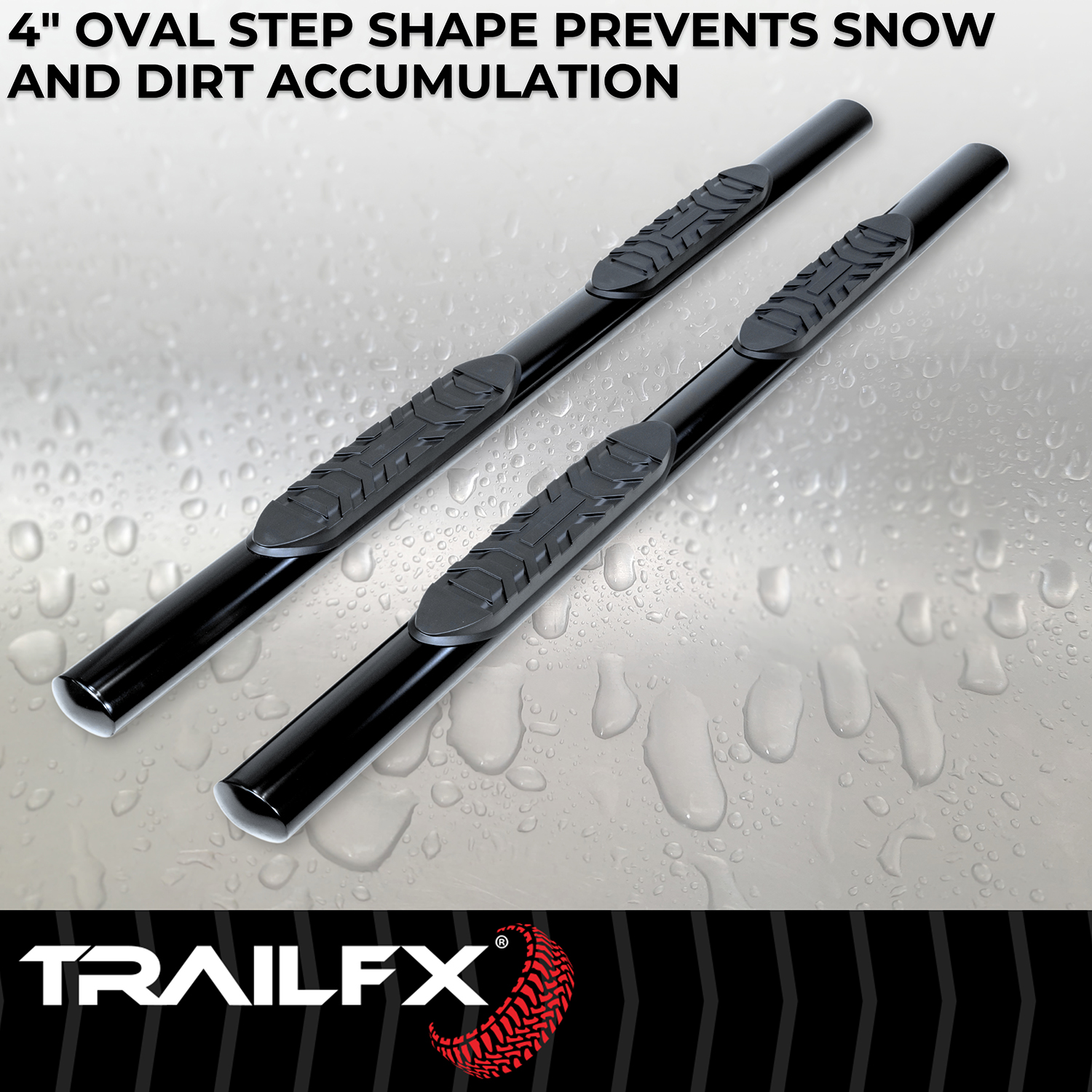 TrailFX A1516B 4 Inch Oval Straight Powder Coated Black Mild Steel Rocker Panel Mount - Image 6