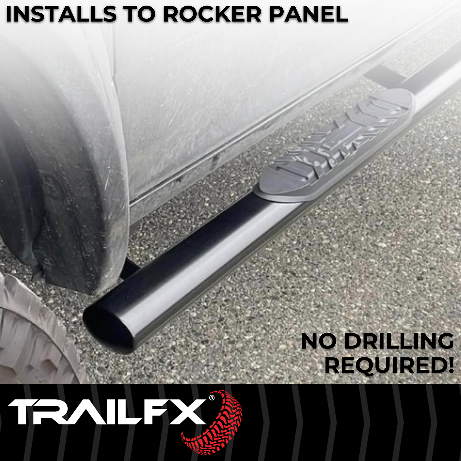TrailFX A1530B 4 Inch Oval Straight Powder Coated Black Mild Steel Rocker Panel Mount - Image 8