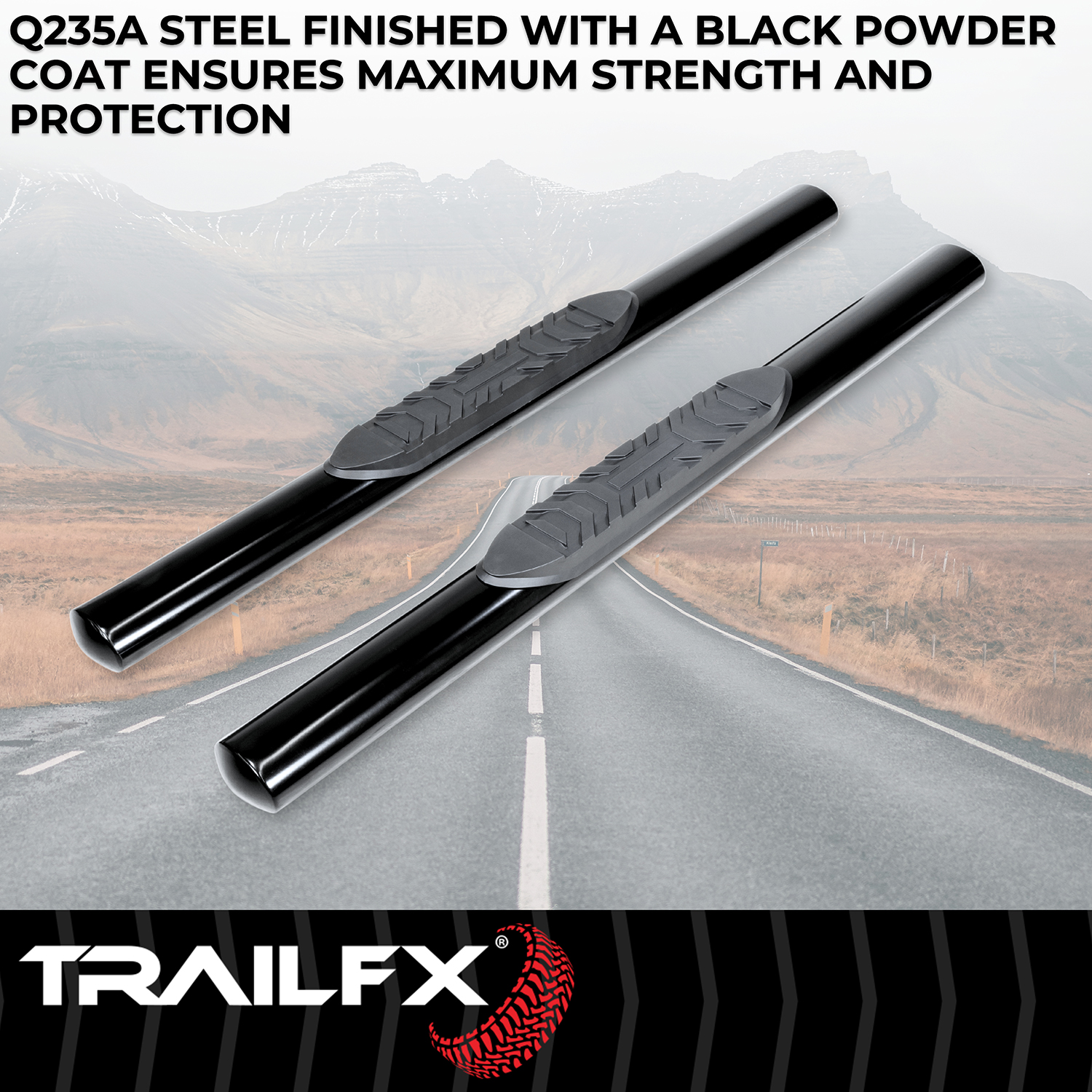 TrailFX A1536B 4 Inch Oval Straight Powder Coated Black Mild Steel Rocker Panel Mount - Image 3
