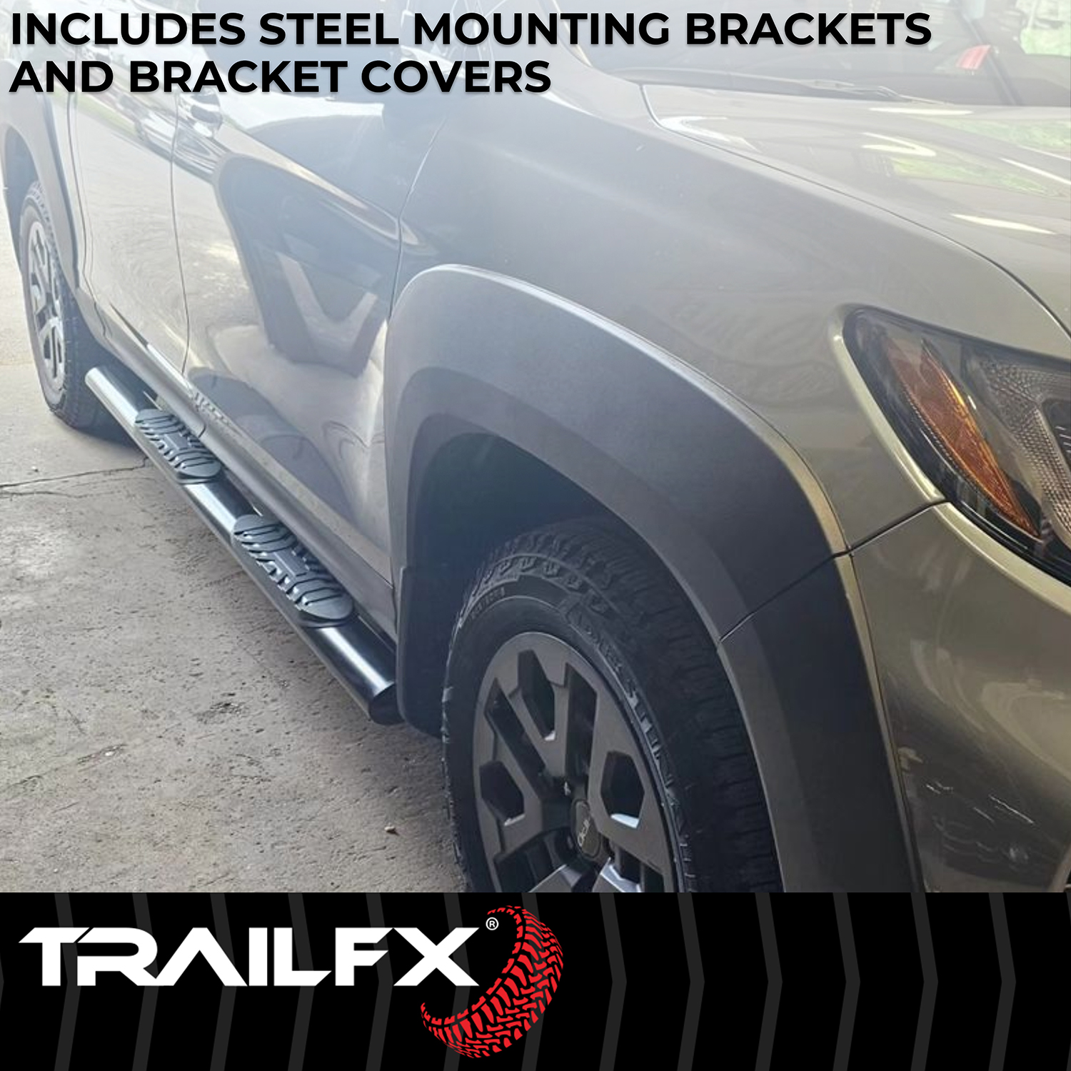 TrailFX A1541B 4 Inch Oval Straight Powder Coated Black Mild Steel Rocker Panel Mount - Image 3