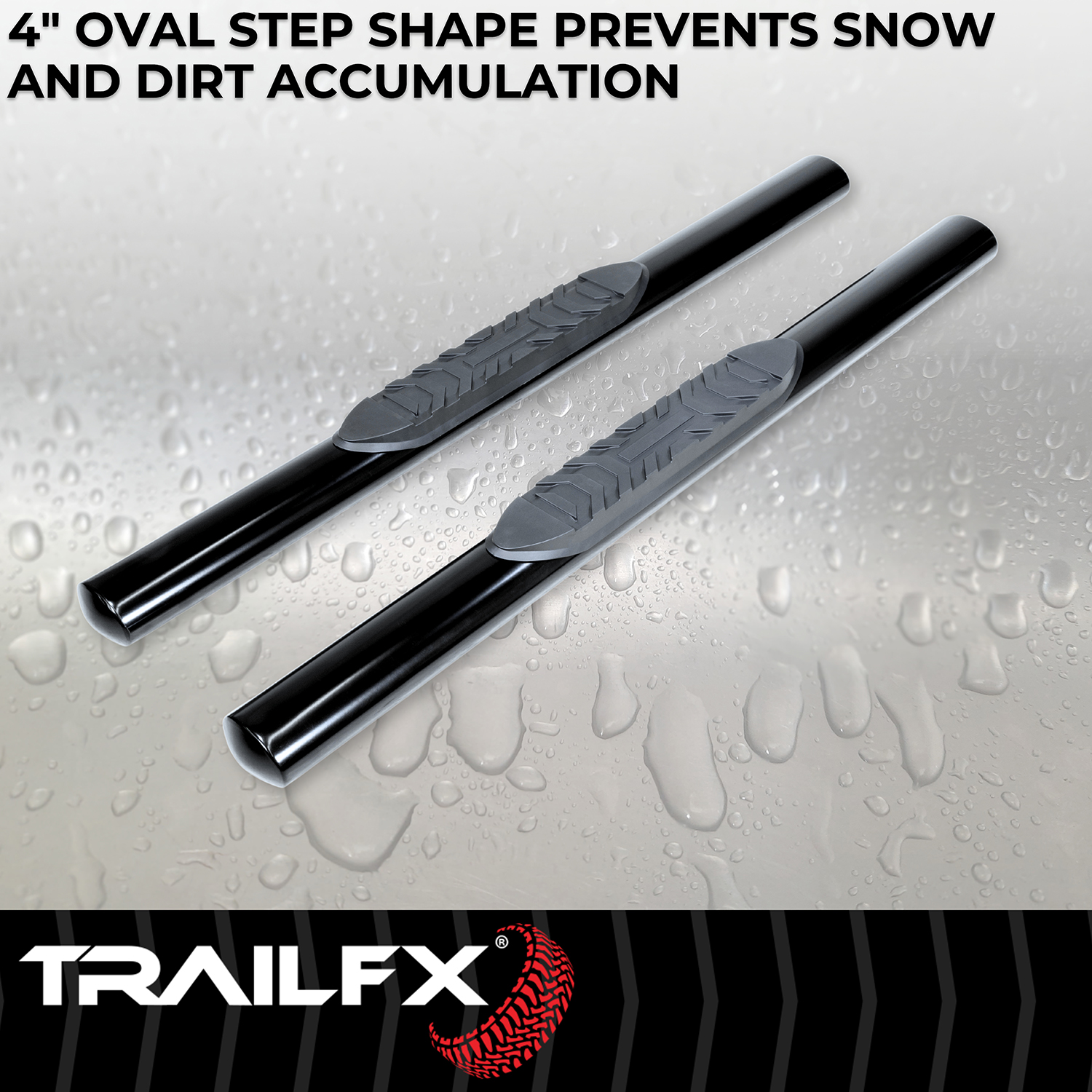TrailFX A1543B With Step Pads 4 In Oval Straight Powder Coated Black Mild Steel With Welded End - Image 5