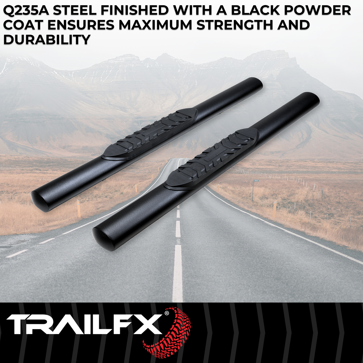 TrailFX A1546T With Step Pads 4 In Oval Straight Powder Coated Black Mild Steel With Welded End - Image 3