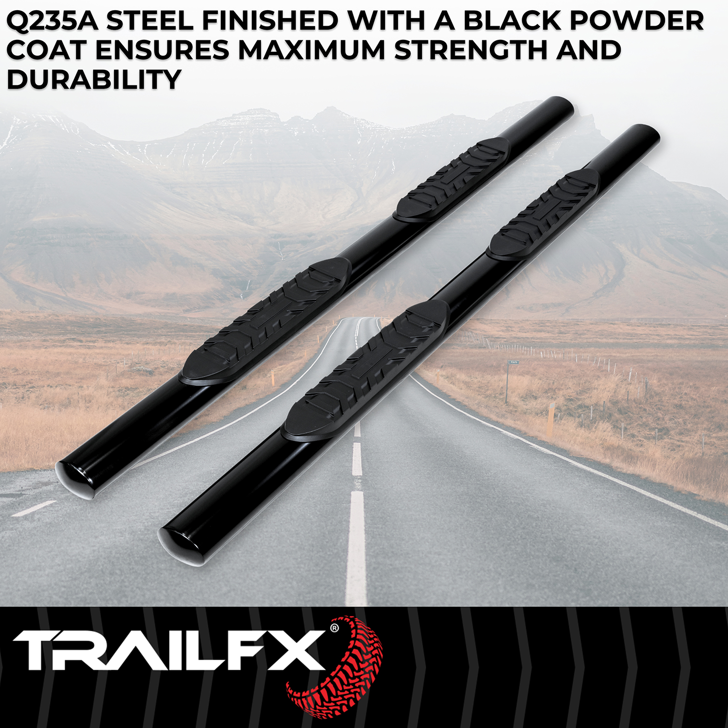 TrailFX A1547B With Step Pads 4 In Oval Straight Powder Coated Black Mild Steel With Welded End - Image 8