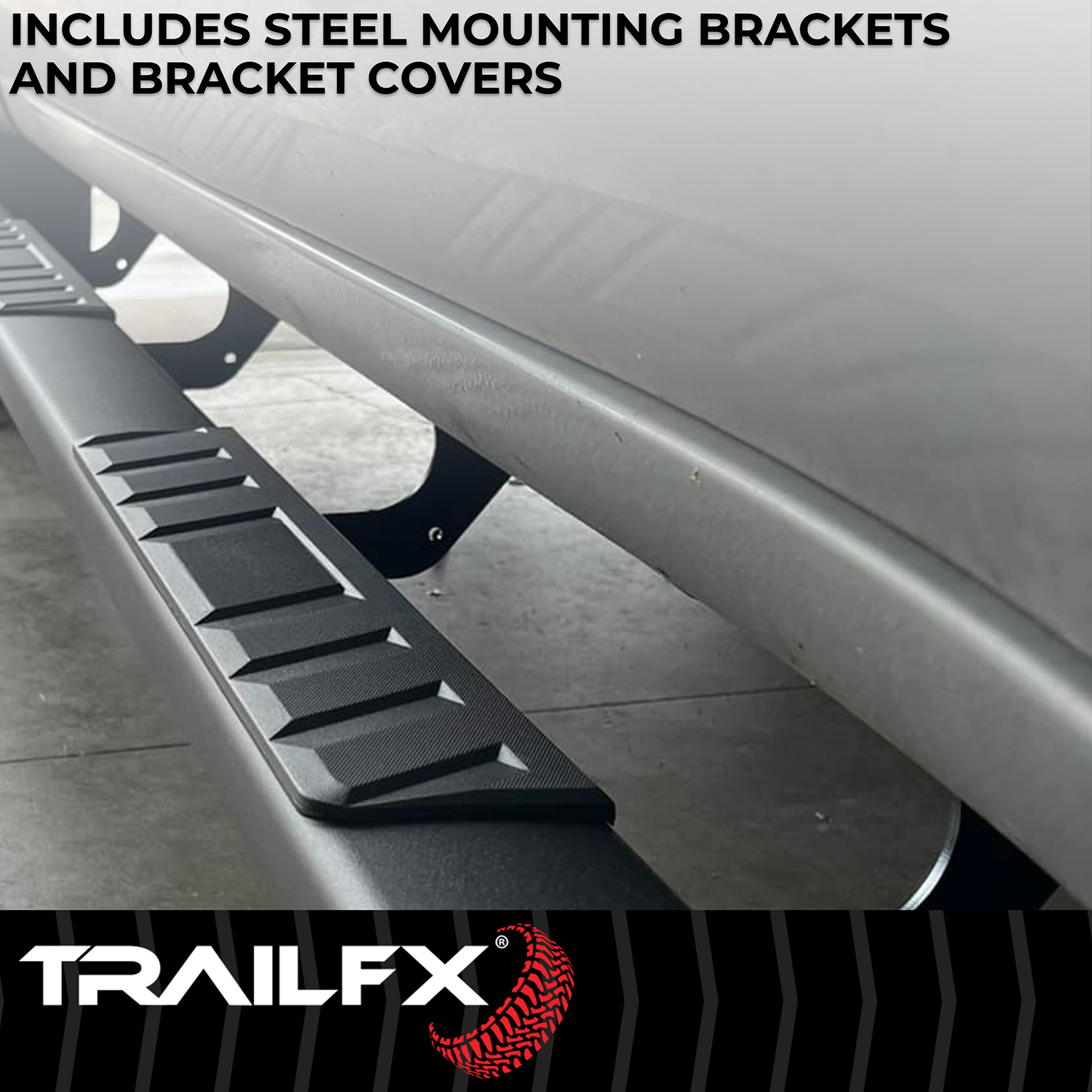 TrailFX A4011B 4 Inch Trapezoid Straight Pwdr Ctd Titanium Black Steel Plastic End Caps - Image 4