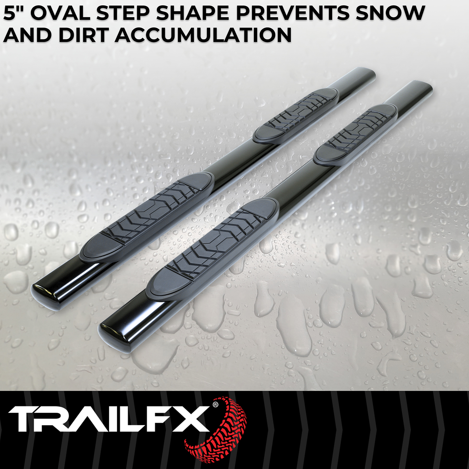 TrailFX A7015B 5 Inch Oval Straight Powder Coated Black Steel Rocker Panel Mount - Image 7